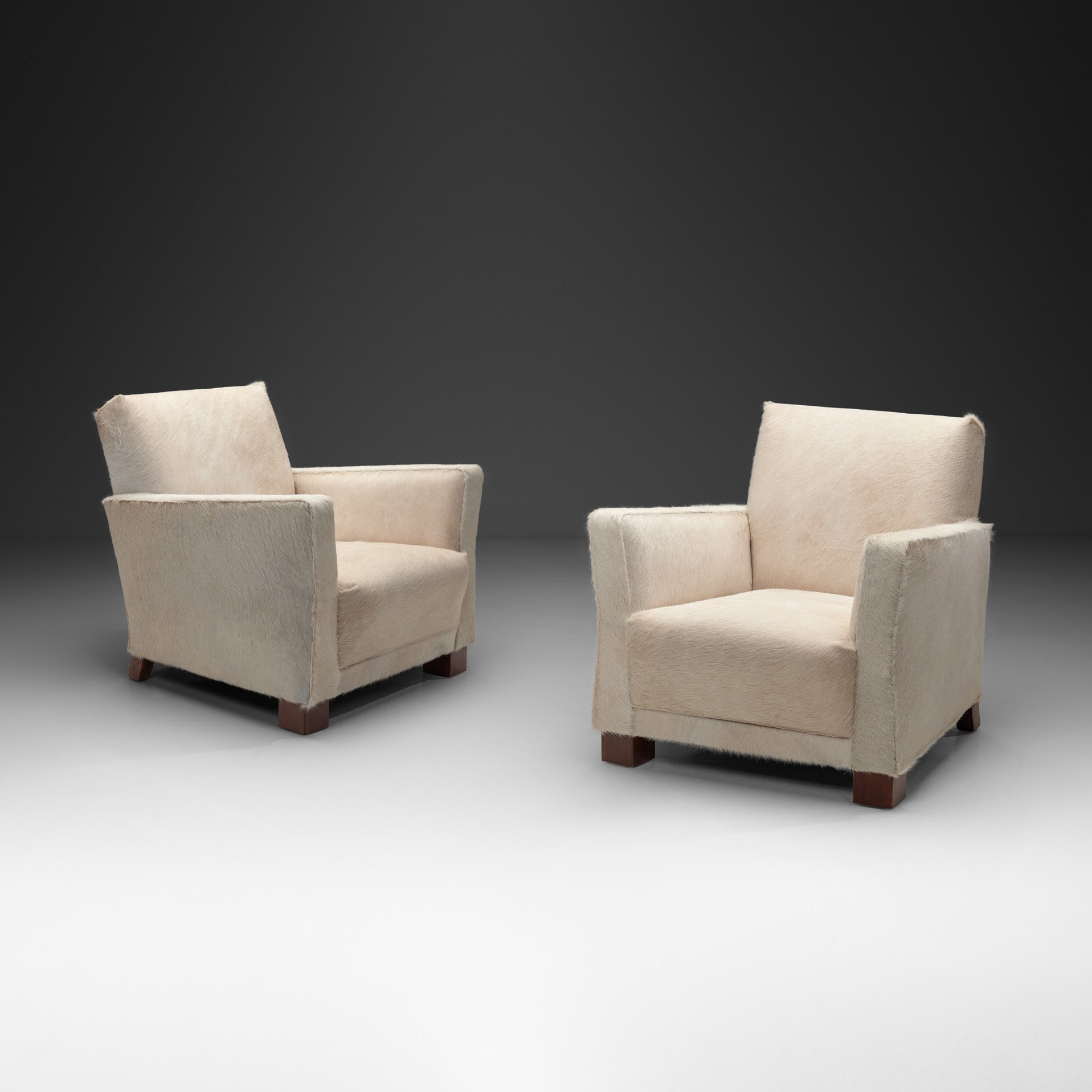 Pair of Norwegian Armchairs in Cowhide, Norway ca 1930s