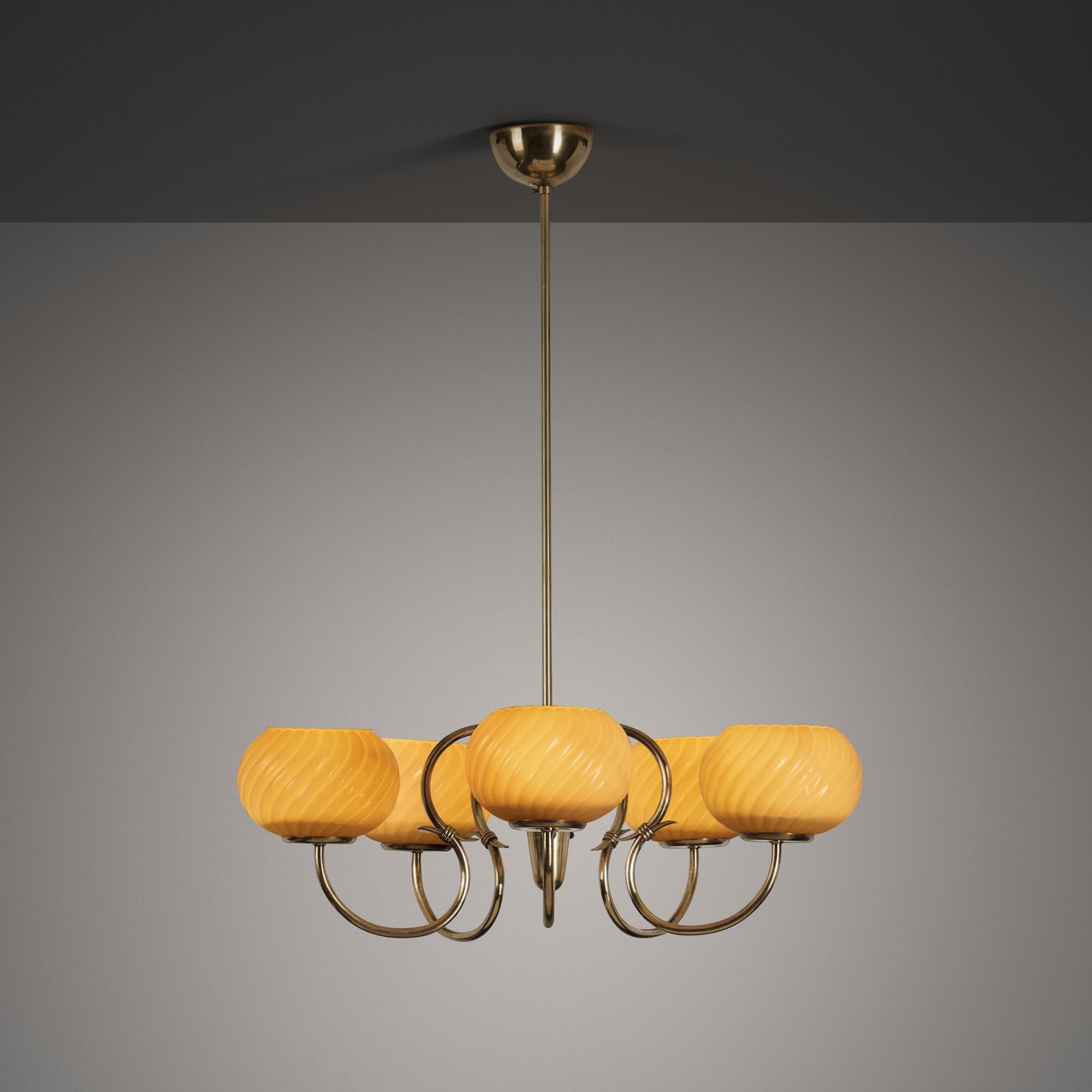 Model "51132/5" Amber-Tinted Glass Chandelier by Gunnel Nyman for Idman, Finland Mid-20th Century