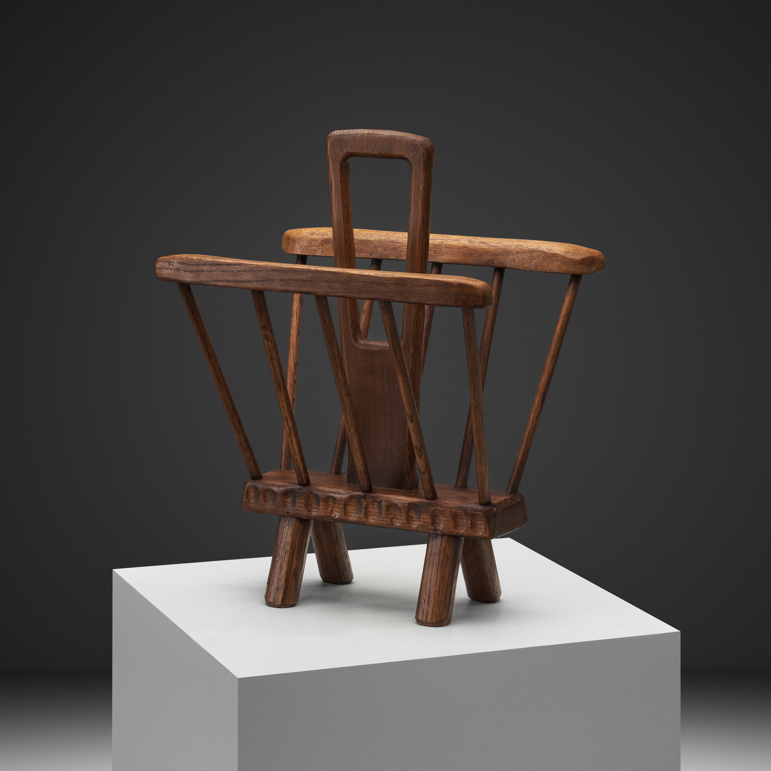 Brutalist Wooden Magazine Rack, Europe Mid-20th Century