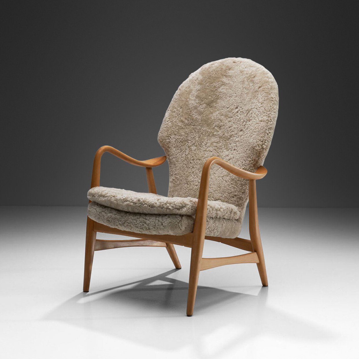 Madsen & Schubell Highback Chair in Sheepskin, Denmark 1950s