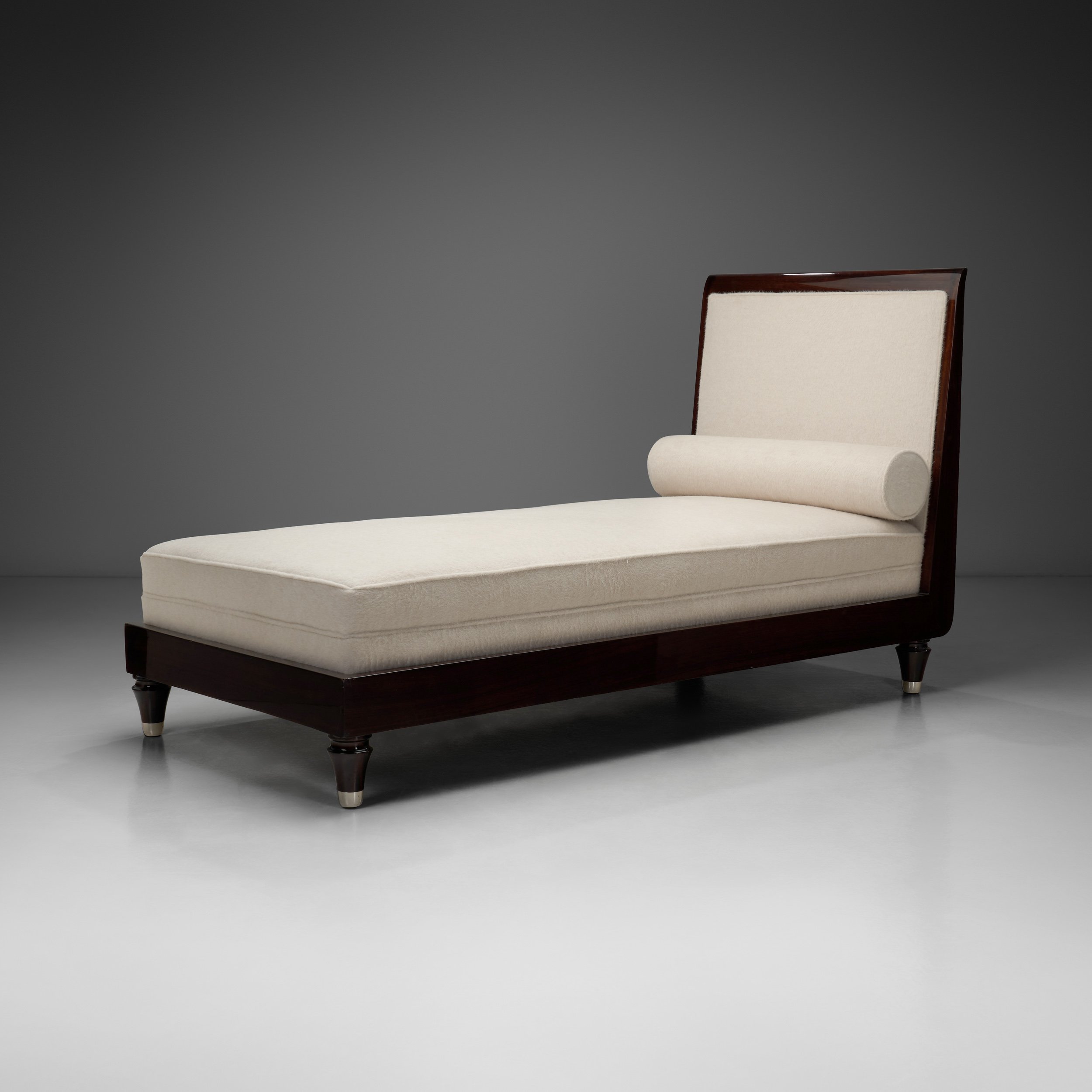 Upholstered Daybed with Stained Wood Frame, France 20th Century