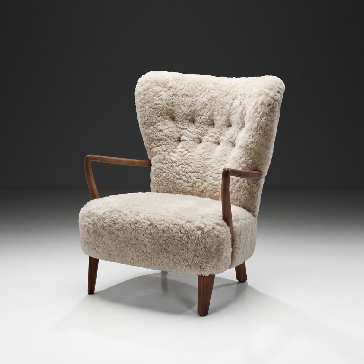 Danish Oak and Sheepskin Armchair, Denmark ca 1940s
