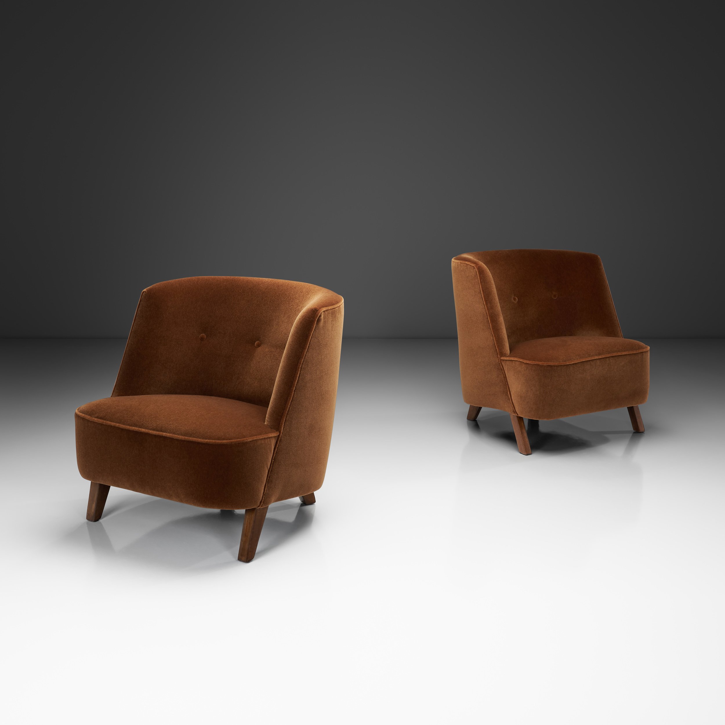 Pair of Lounge Chairs Upholstered in Burnt Orange Mohair, Norway 1940s