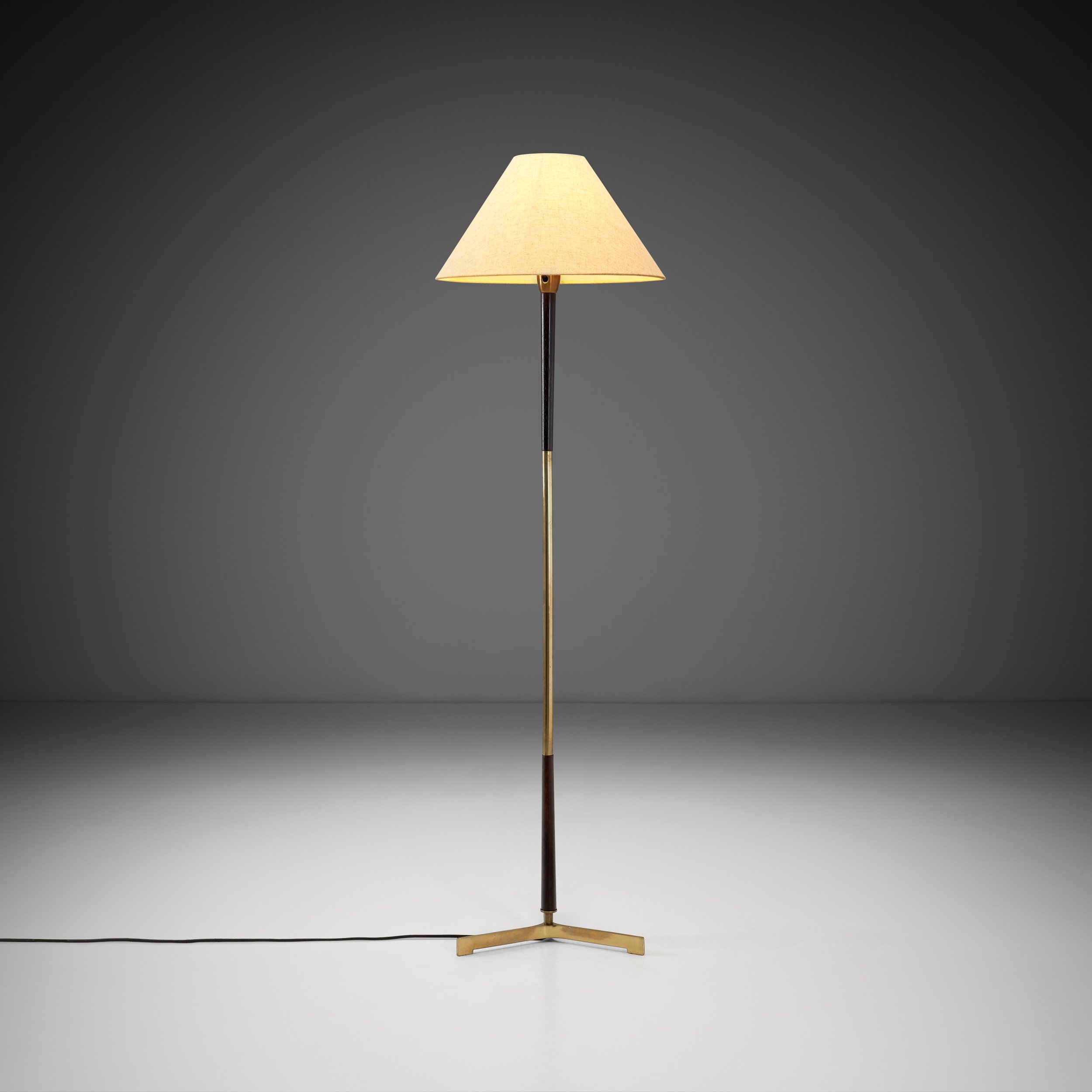 Mid-Century Modern Brass and Wood Floor Lamp, Europe Mid-20th Century
