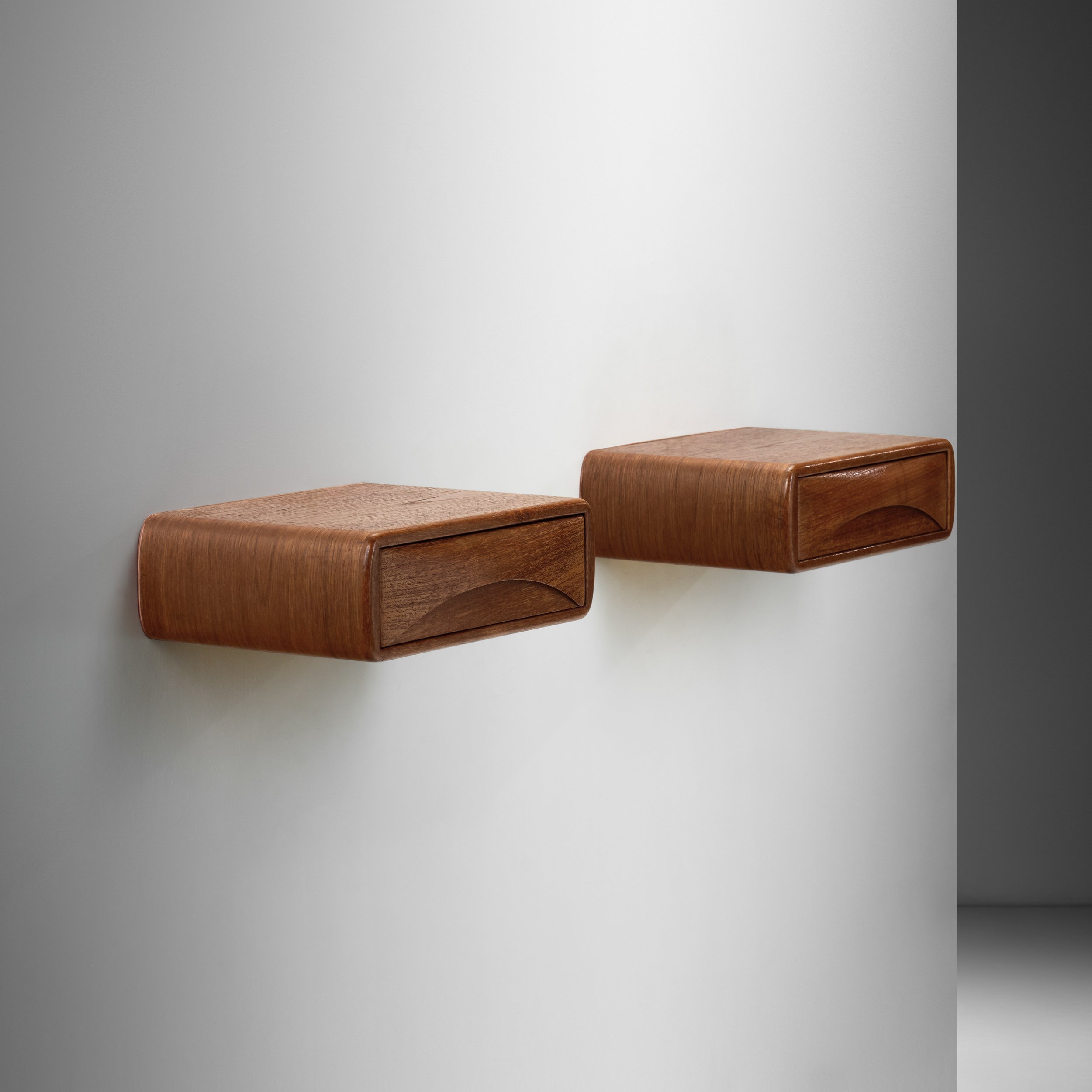 Pair of Norwegian Wall Mounted Wooden Nightstands, Norway 1960s (sold)