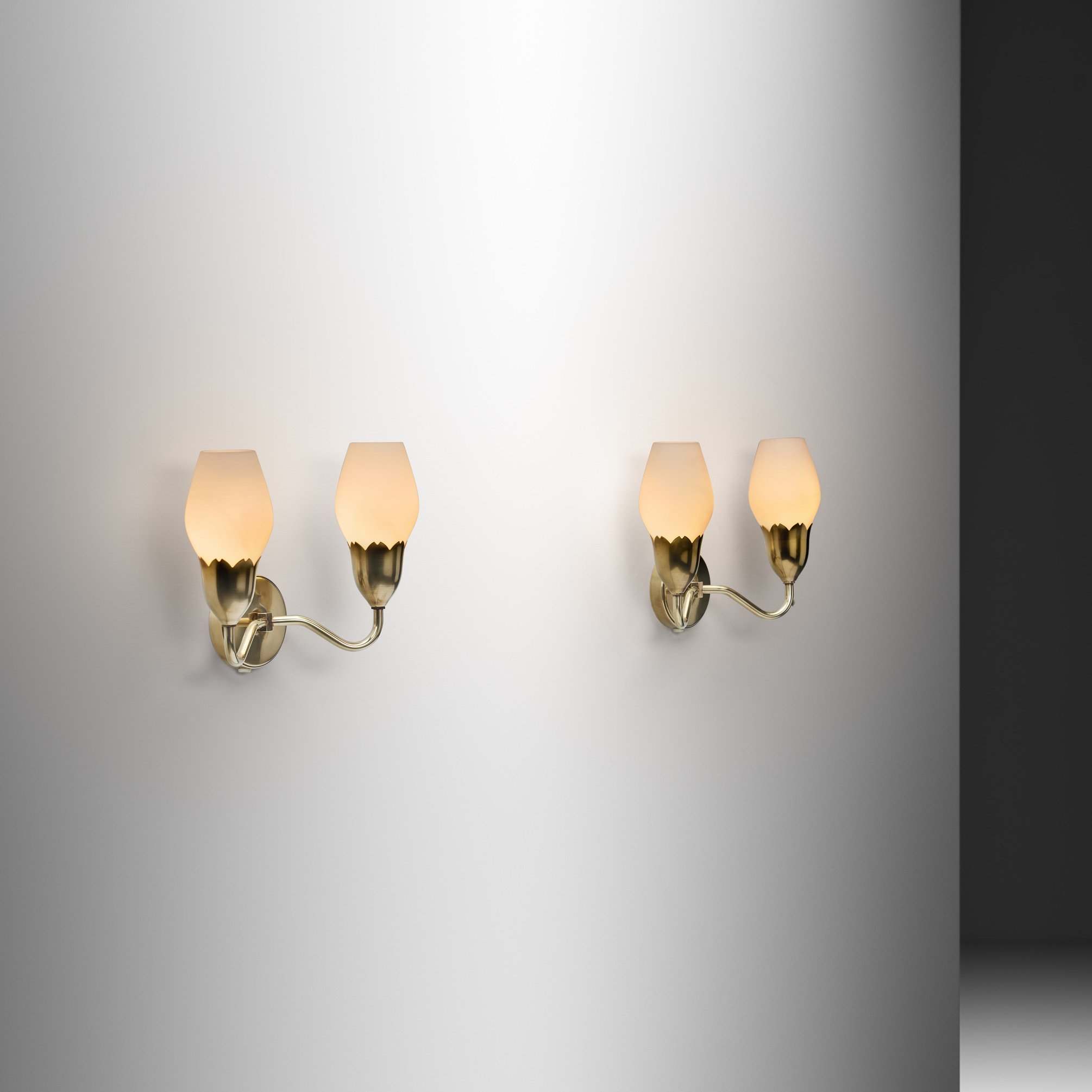 Pair of Brass and Opal Wall Lamps, Denmark ca 1950s