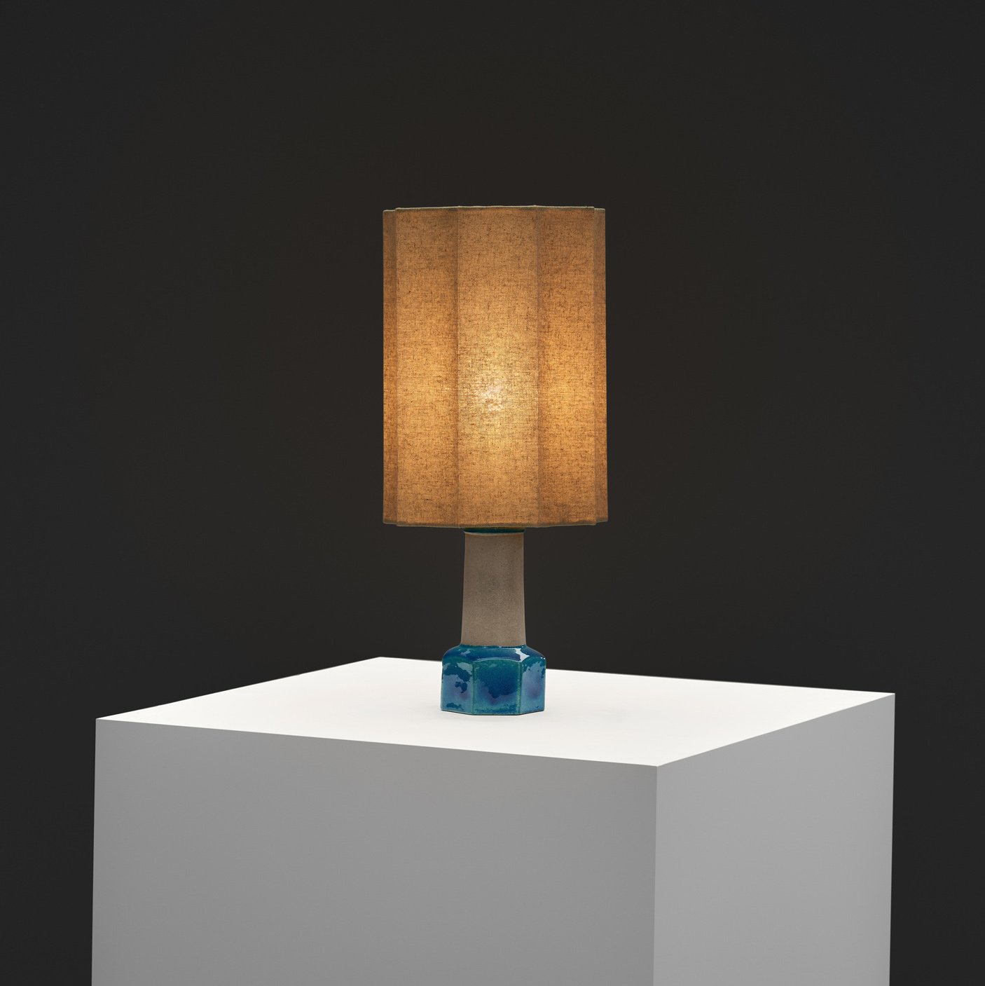 Blue Glazed Stoneware Table Lamp by Nils Kähler for Herman A. Kähler Fabrik, Denmark ca 1950s