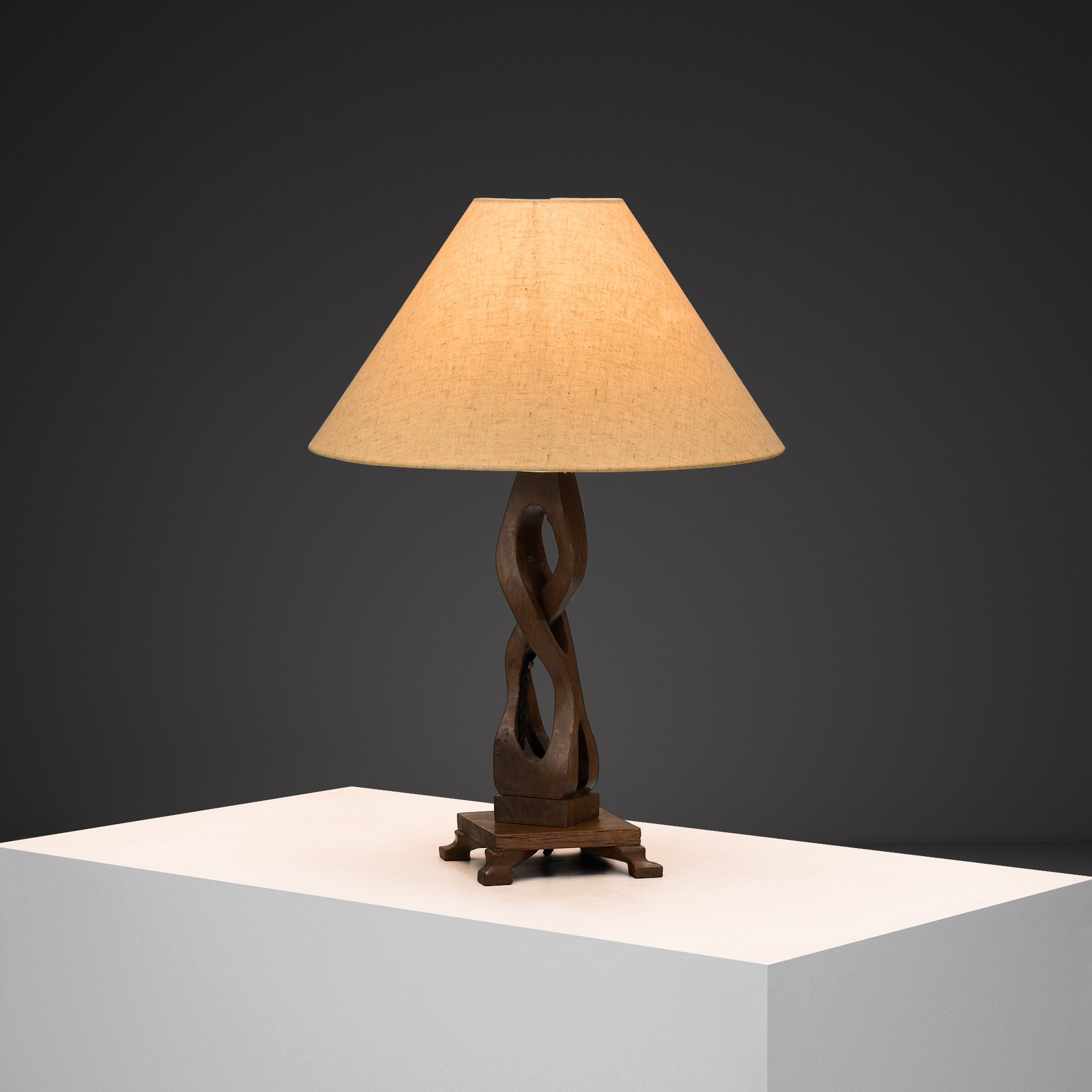 Sculptural Carved Oak Table Lamp, Scandinavia Mid-20th Century