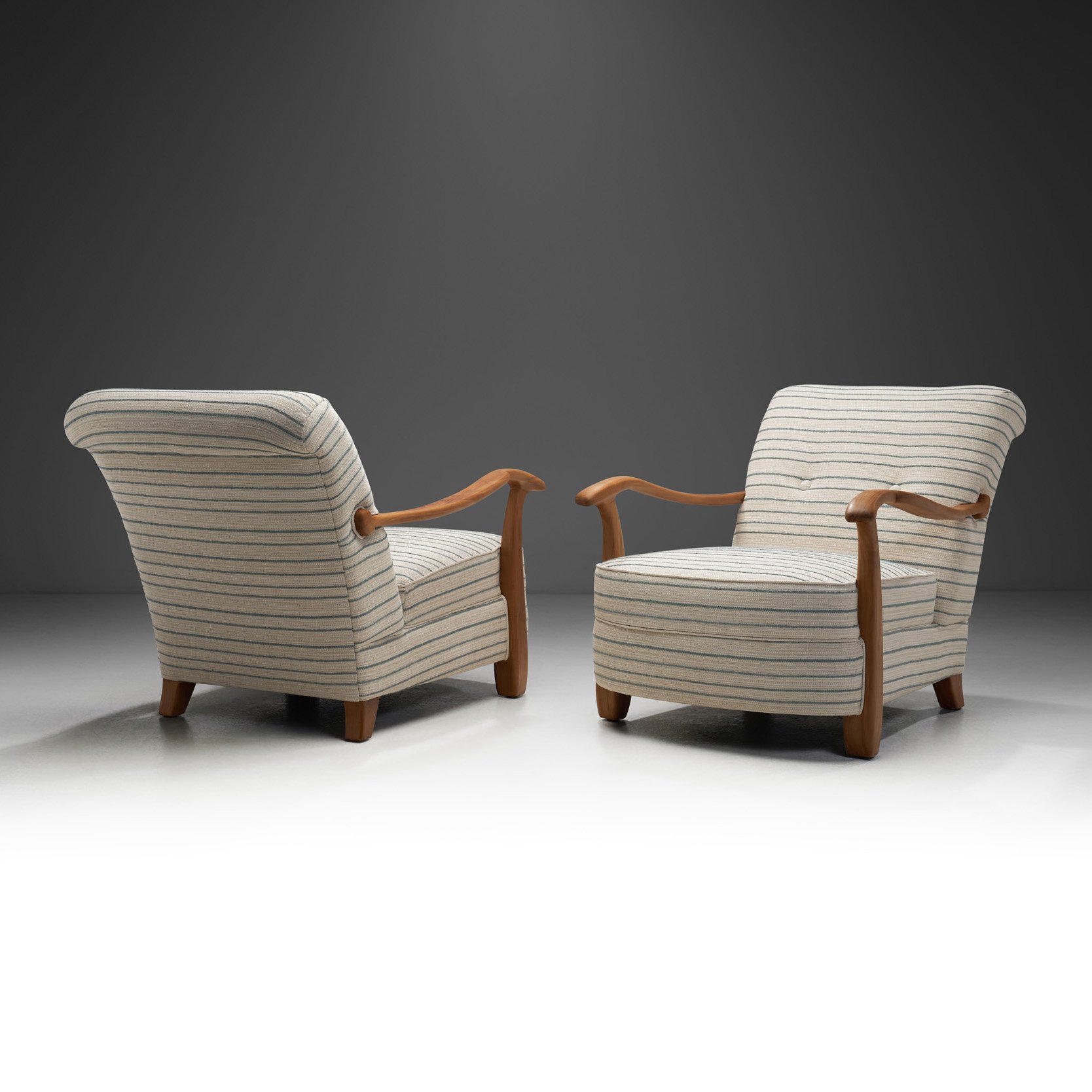 Pair of Scandinavian Mid-Century Modern Striped Armchairs, Sweden Mid-20th century (sold)