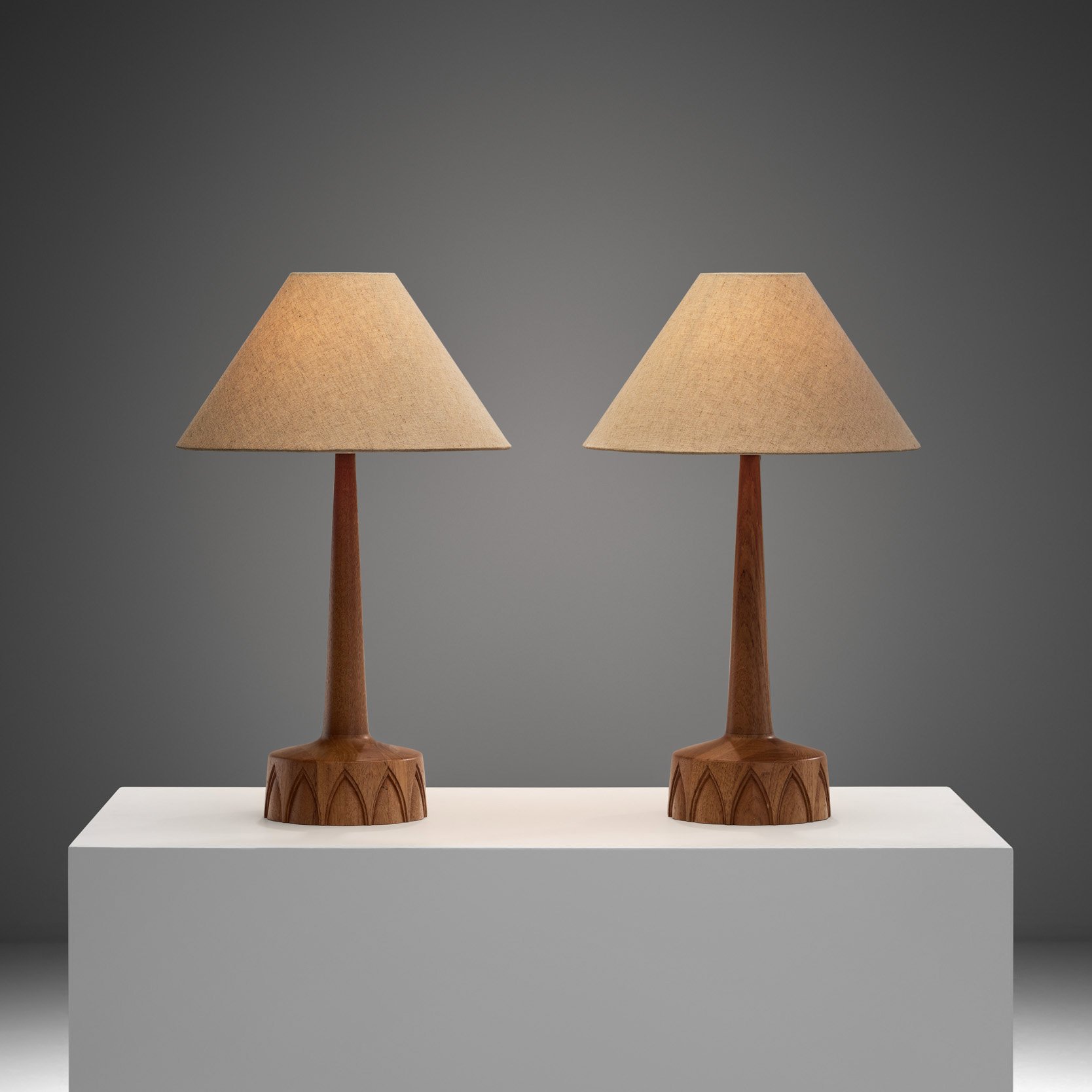 A Pair of Solid Wood Table Lamps by AB Stilarmatur Tranås, Sweden ca 1960s (sold)