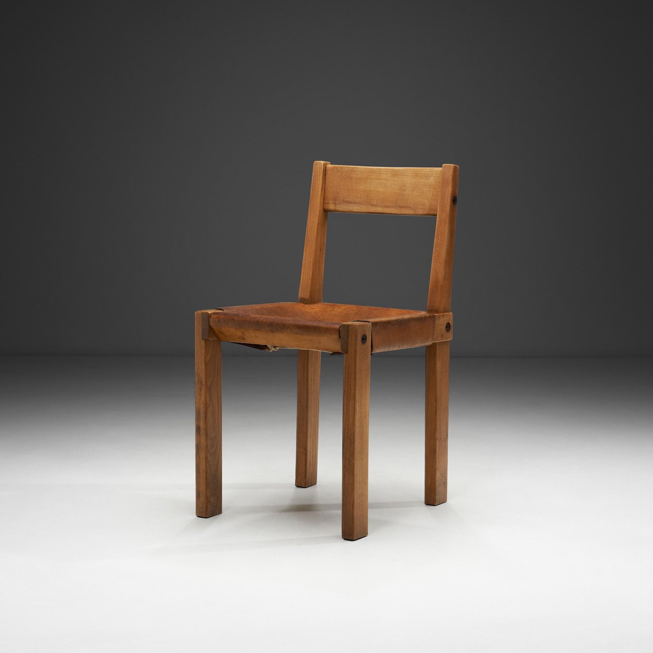 Pierre Chapo Model "S24" Elm and Leather Chair, France ca 1960s