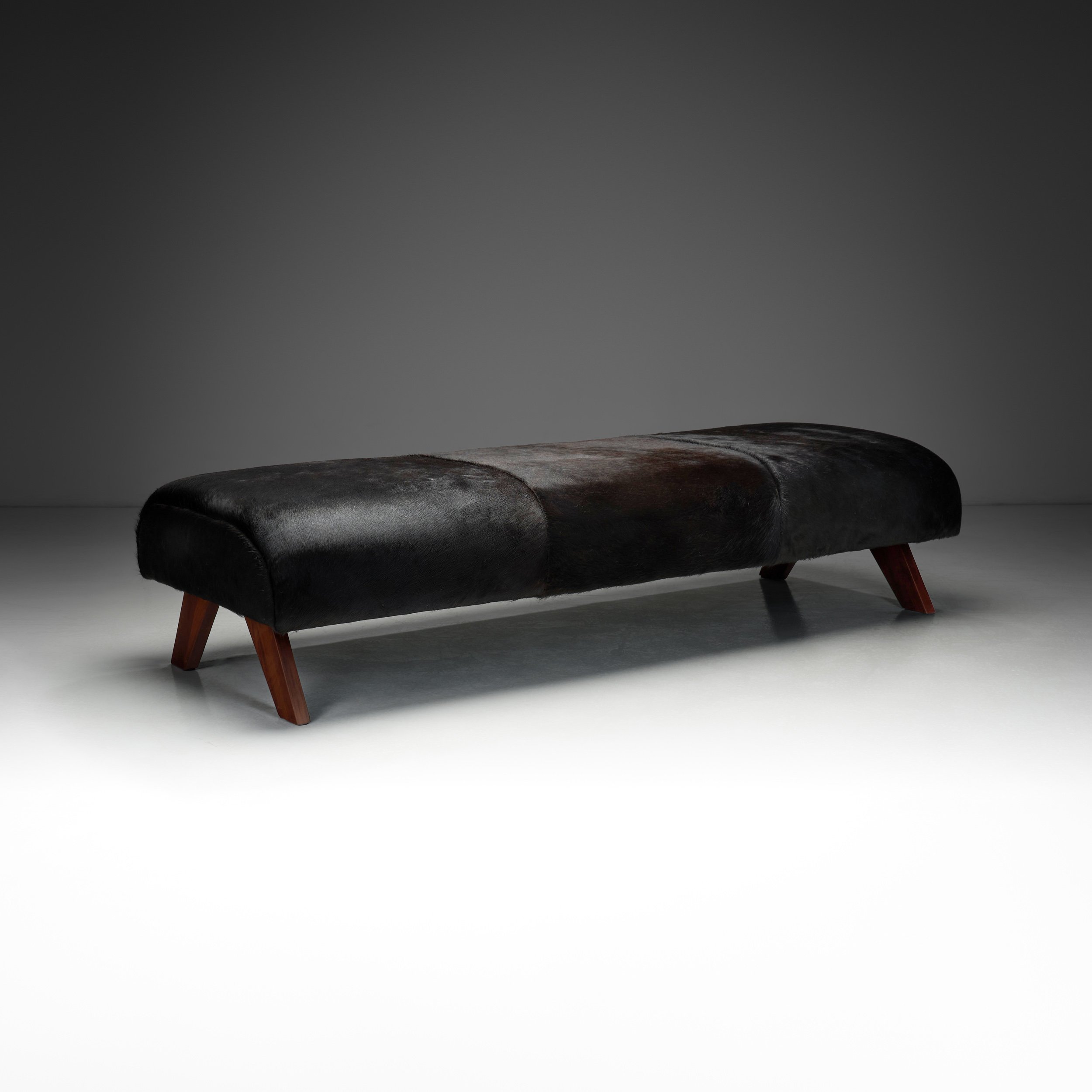 Daybed in Dark Ponyskin with Wooden Legs, Europe 1940s