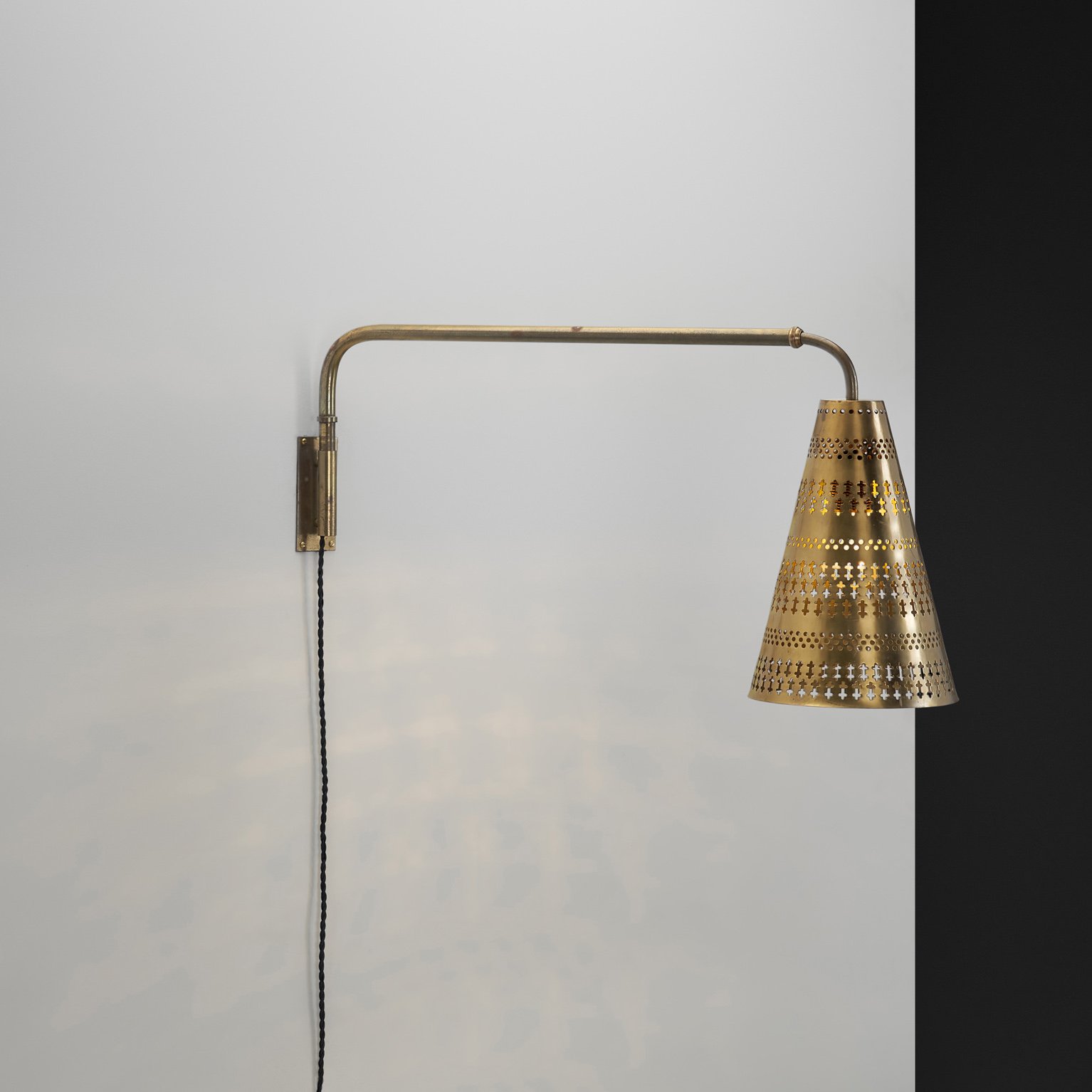 Perforated Brass Wall Light by Hans Bergström (Attr.) for Atelje Lyktan, Sweden ca 1940s