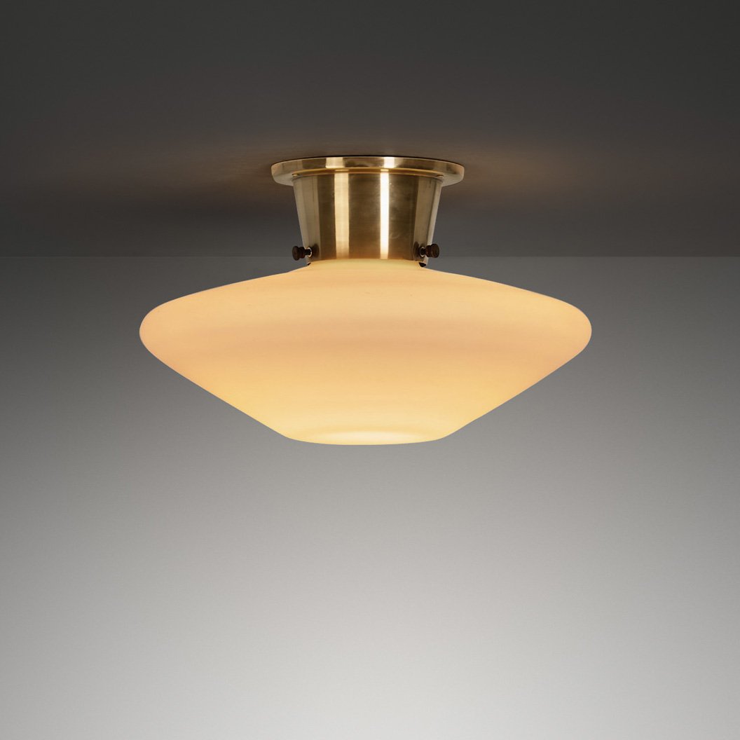 Brass and Opal Glass Ceiling Lamp by ASEA, Sweden 1940s