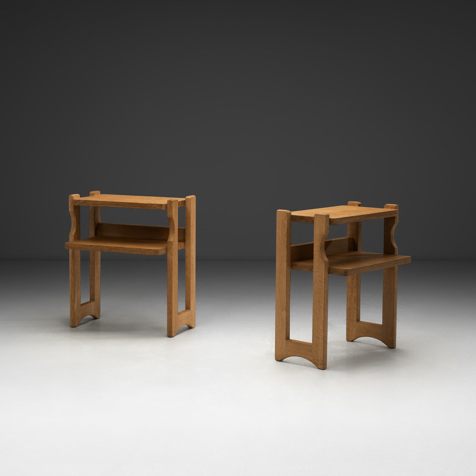 Pair of Guillerme et Chambron Oak Bedside Tables for Votre Maison, France Mid-20th Century