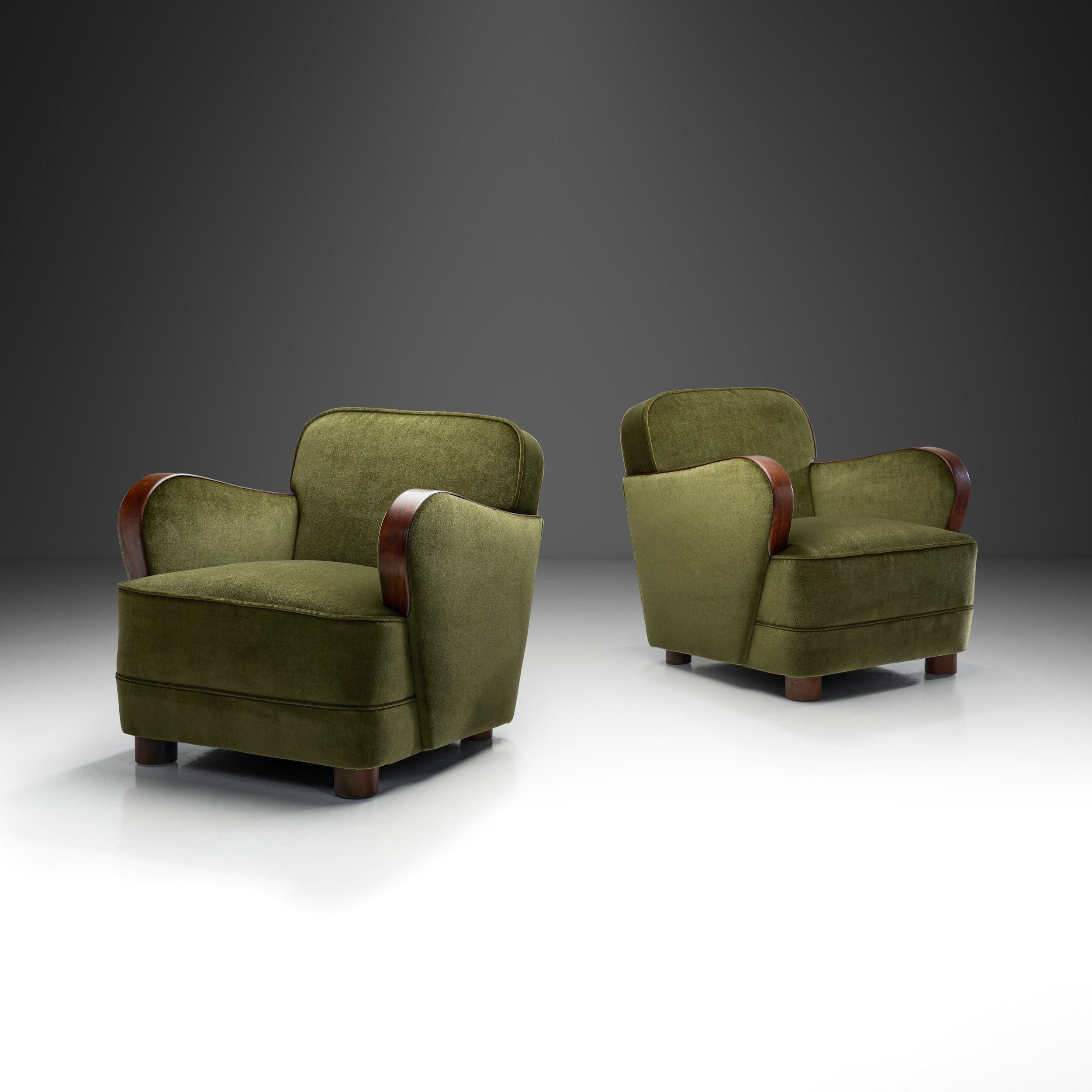 A Pair of Green Art Deco Armchairs, Europe 1930s (sold)