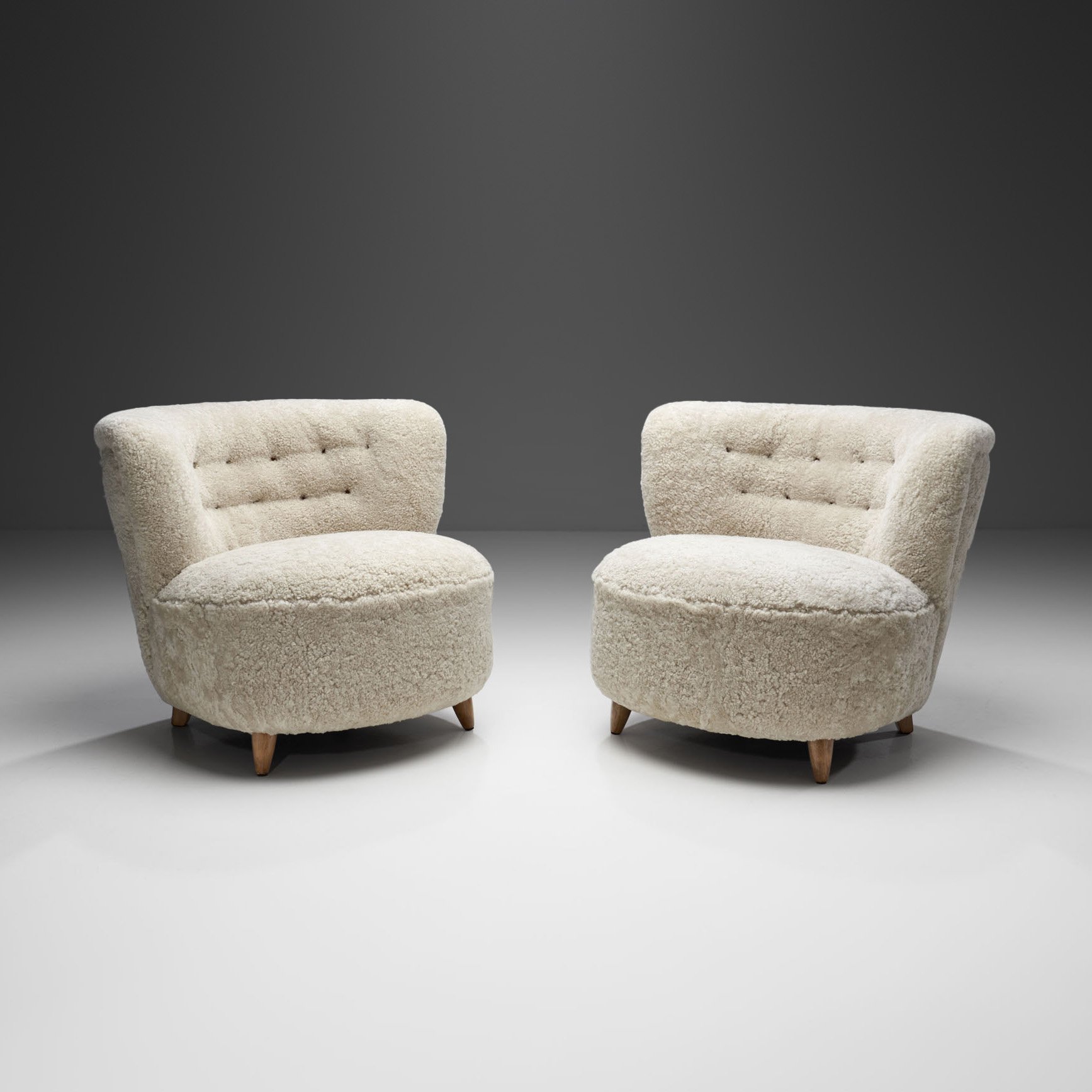 Mid-Century Danish Cabinetmaker Lounge Chairs in Sheepskin, Denmark ca 1950s (sold)