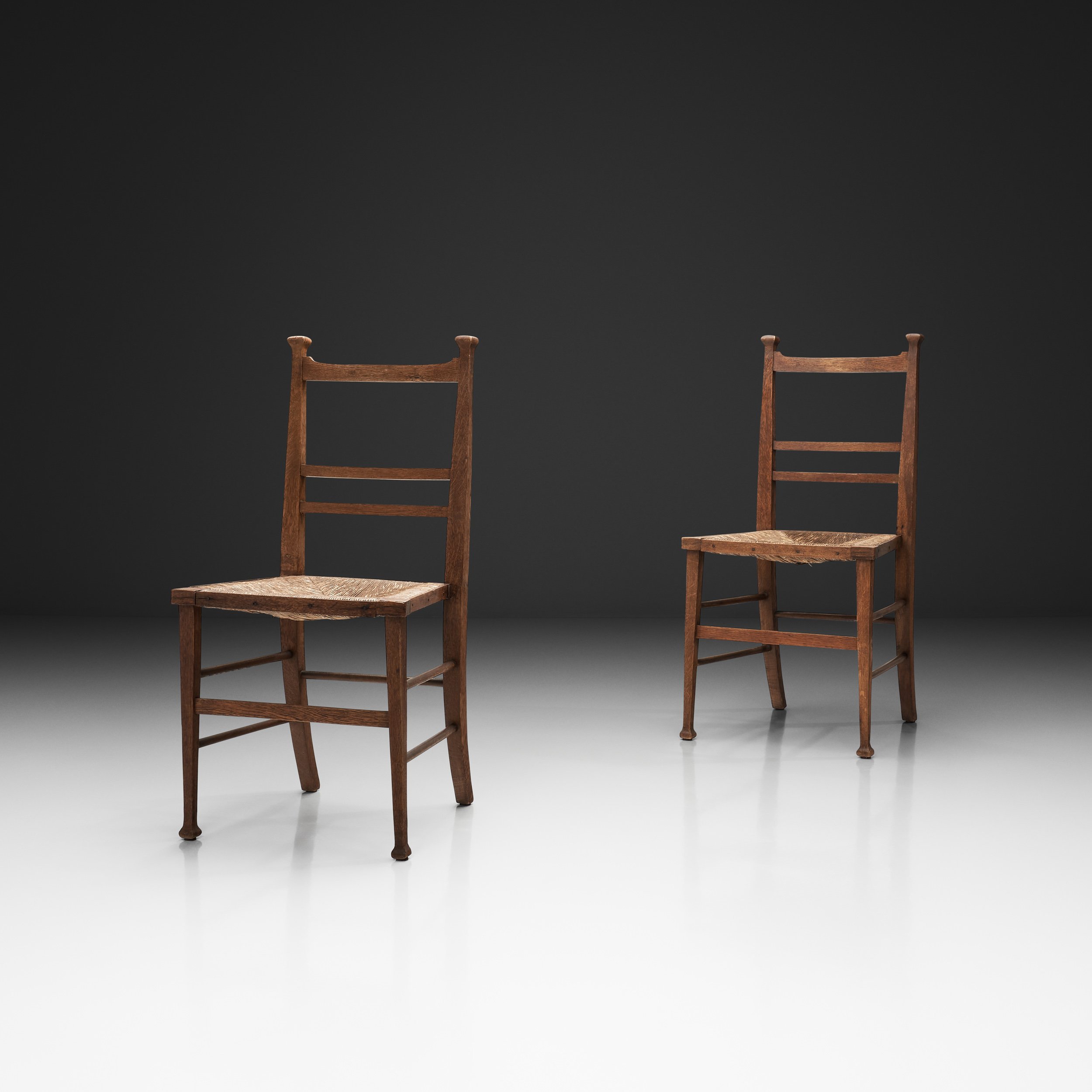 Pair of Decorative Chairs with Rush Seats, Europe First half of the 20th Century