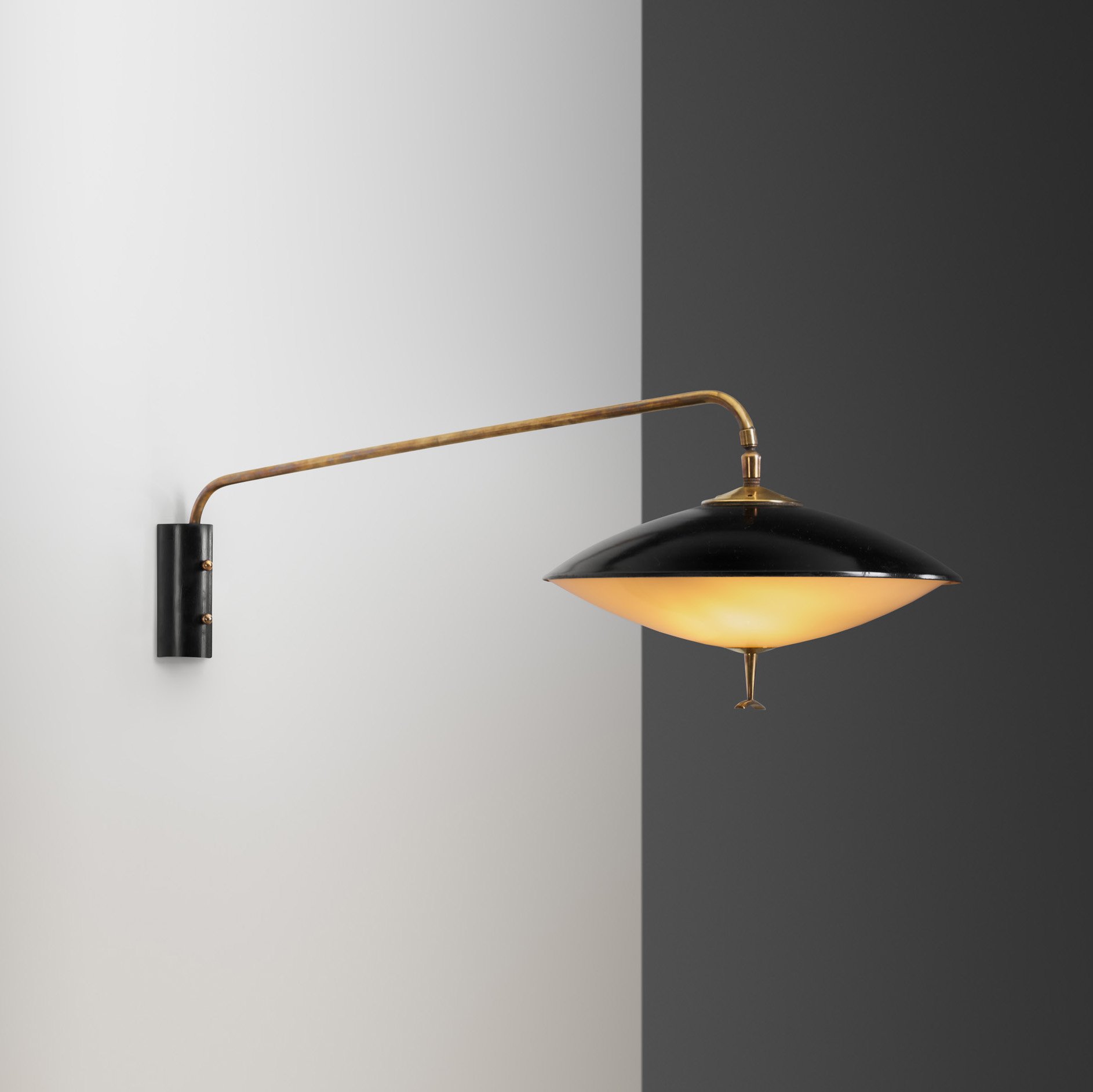 Adjustable Black Lacquered Metal Saucer Wall Light by Maison Arlus, France ca 1950s