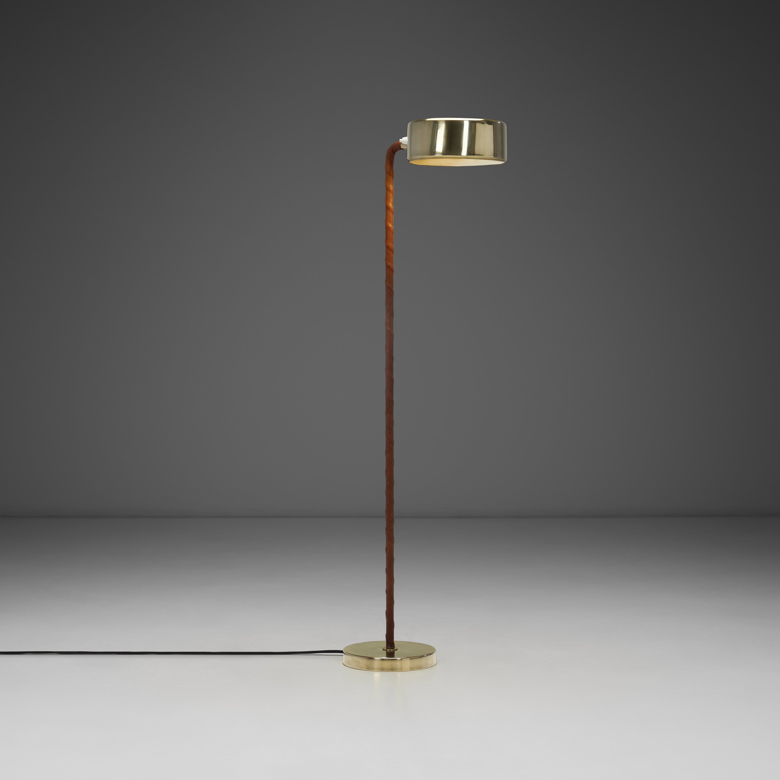 Leather-Wrapped Brass Floor Lamp by Ateljé Lyktan, Sweden second half of the 20th century (sold)
