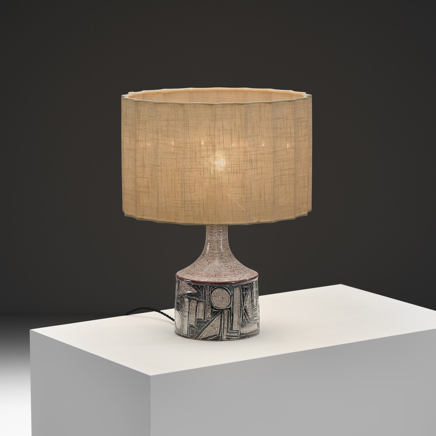 Model "643" Glazed Stoneware Table Lamp with Abstract Patterns by Jelle Hellerøe for Axella, Denmark 1970s