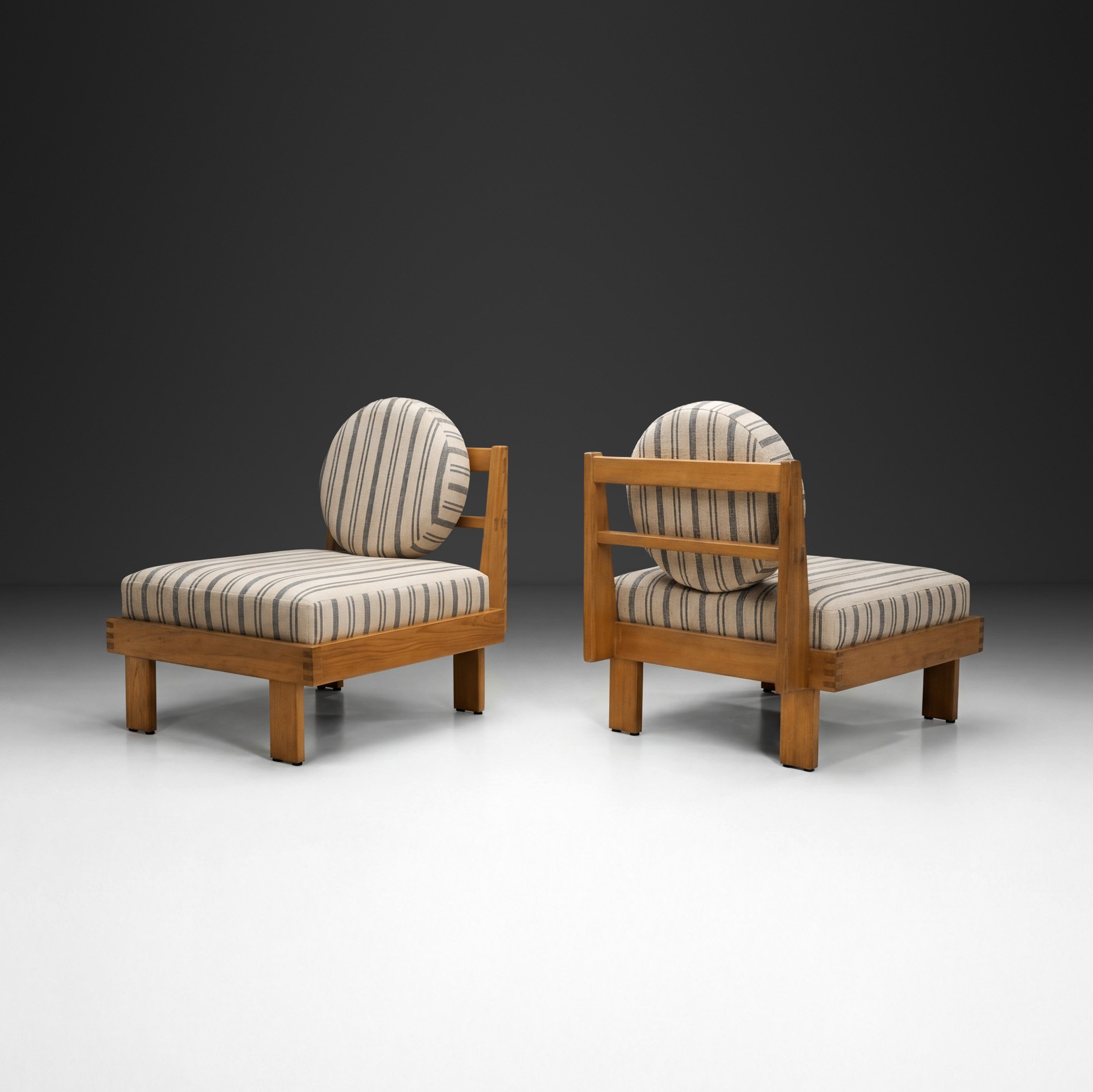 Pair of Modern Lounge Chairs with Striped Upholstery, Europe Mid-20th Century