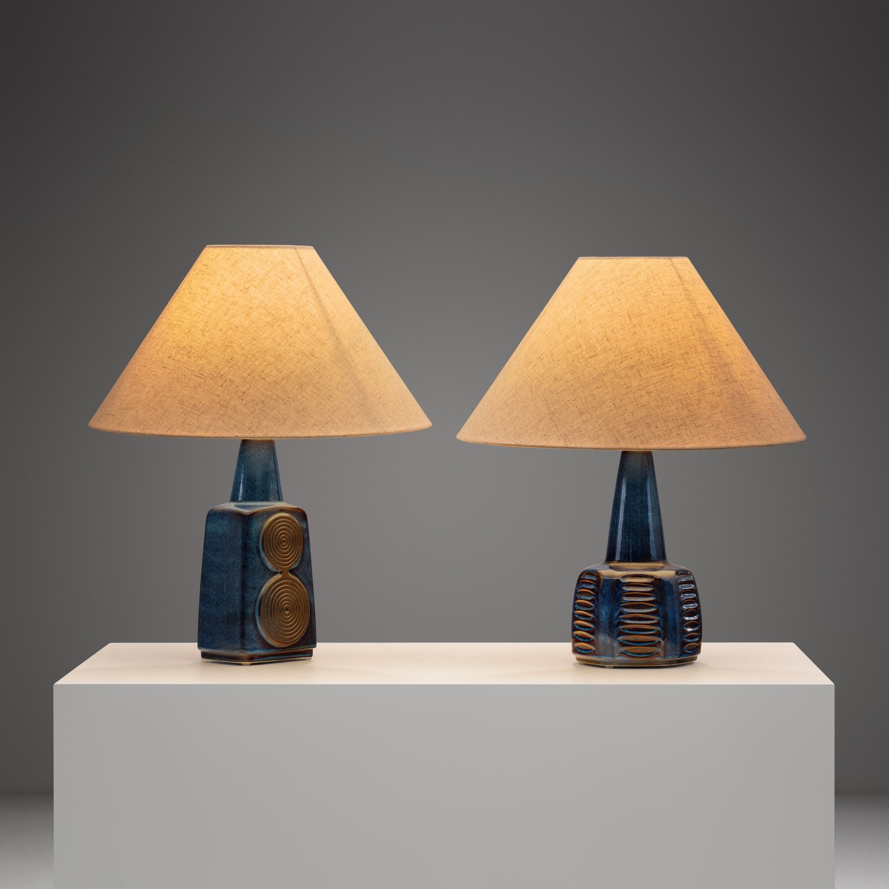 A Pair of Einar Johansen Blue Stoneware Table Lamps for Søholm, Denmark ca 1960s (sold)