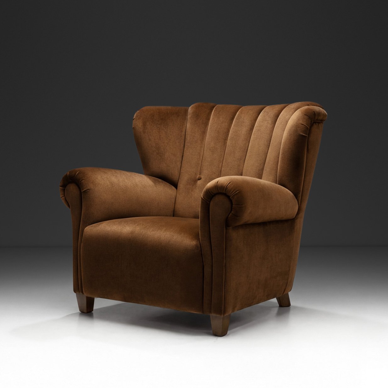 Mid-Century Modern Upholstered Lounge Chair with Rolled Arms, Denmark 1940s