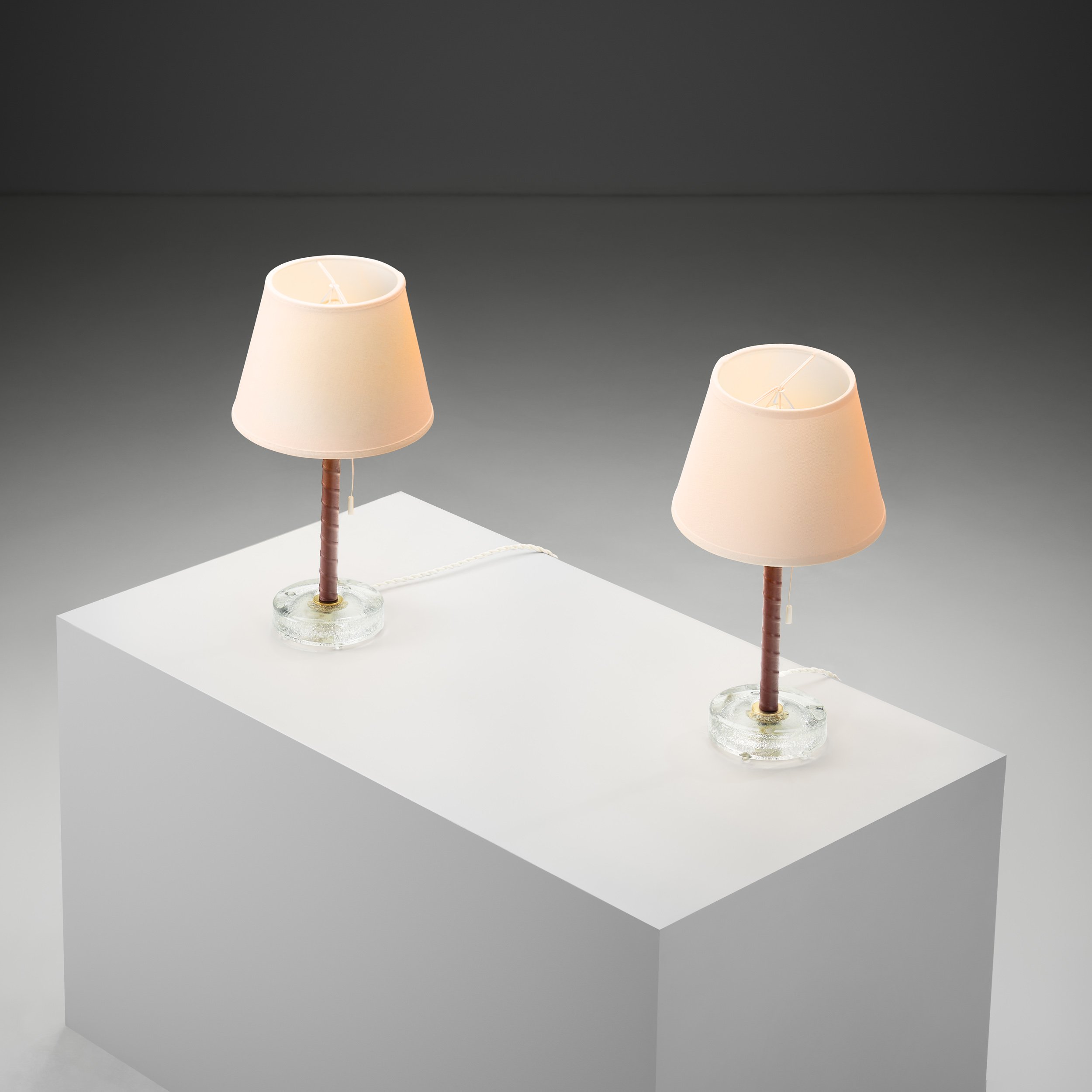Pair of "6235" Glass and Leather Table Lamps by Falkenbergs Belysning, Sweden Second half of the 20th century (sold)