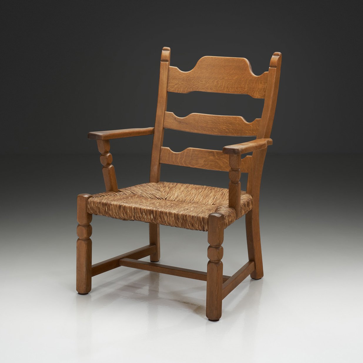 Razorblade Armchair with Woven Seating In the manner of Henning Kjærnulf, Denmark 1960s