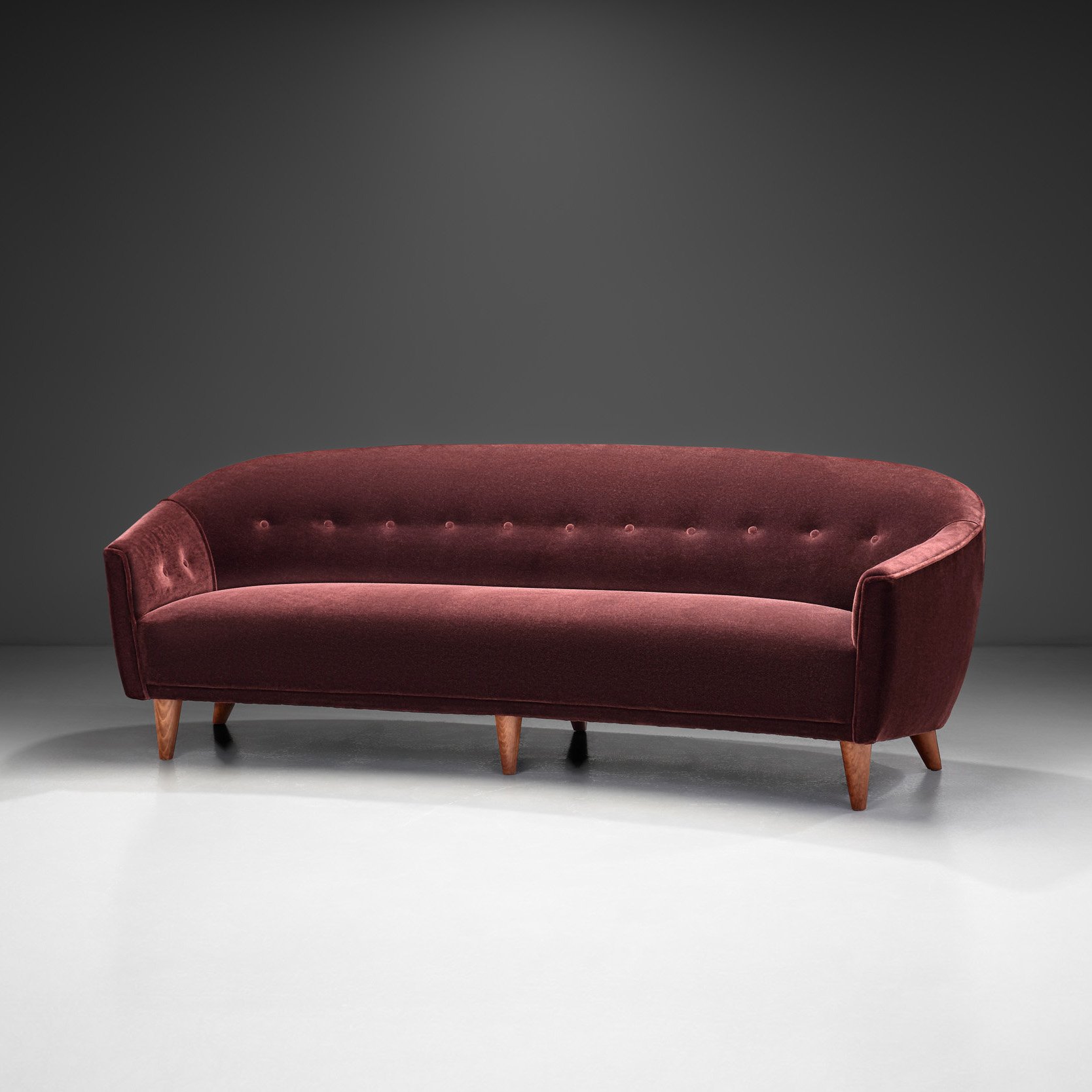 European Cabinetmaker Three-Seater Statement Sofa with Conical Wood Legs, Europe ca 1950s