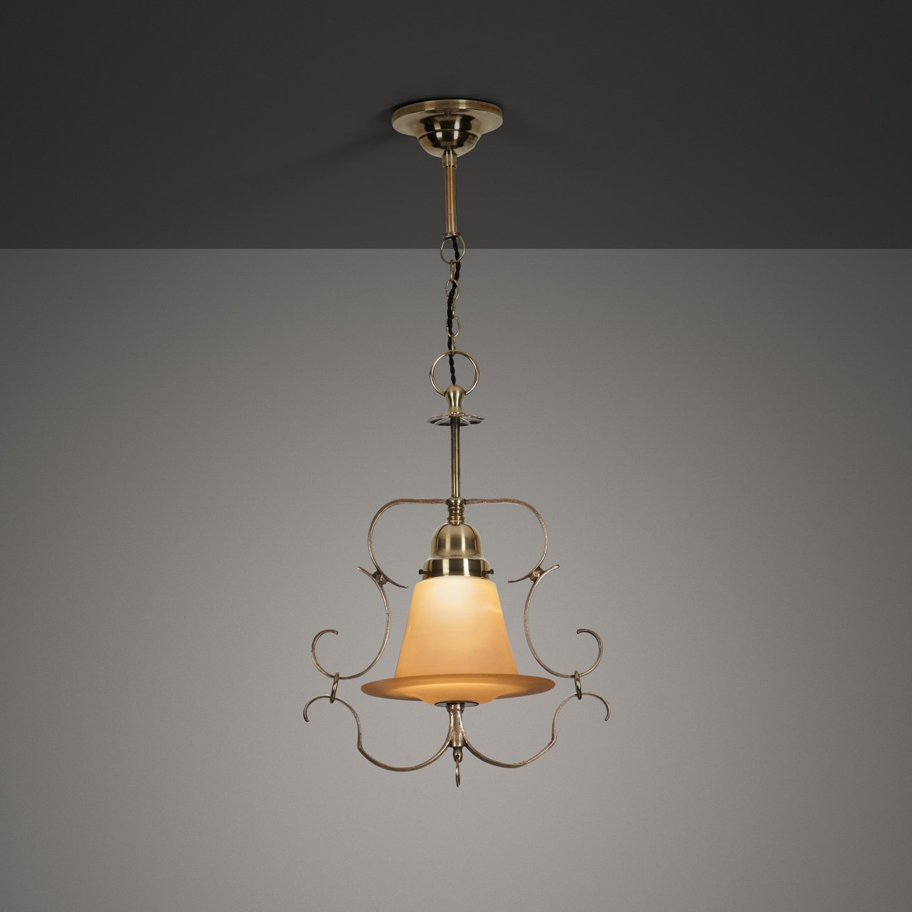 Model "1004" Brass Chandelier with Glass Shade by Paavo Tynell for Taito, Finland 1930s