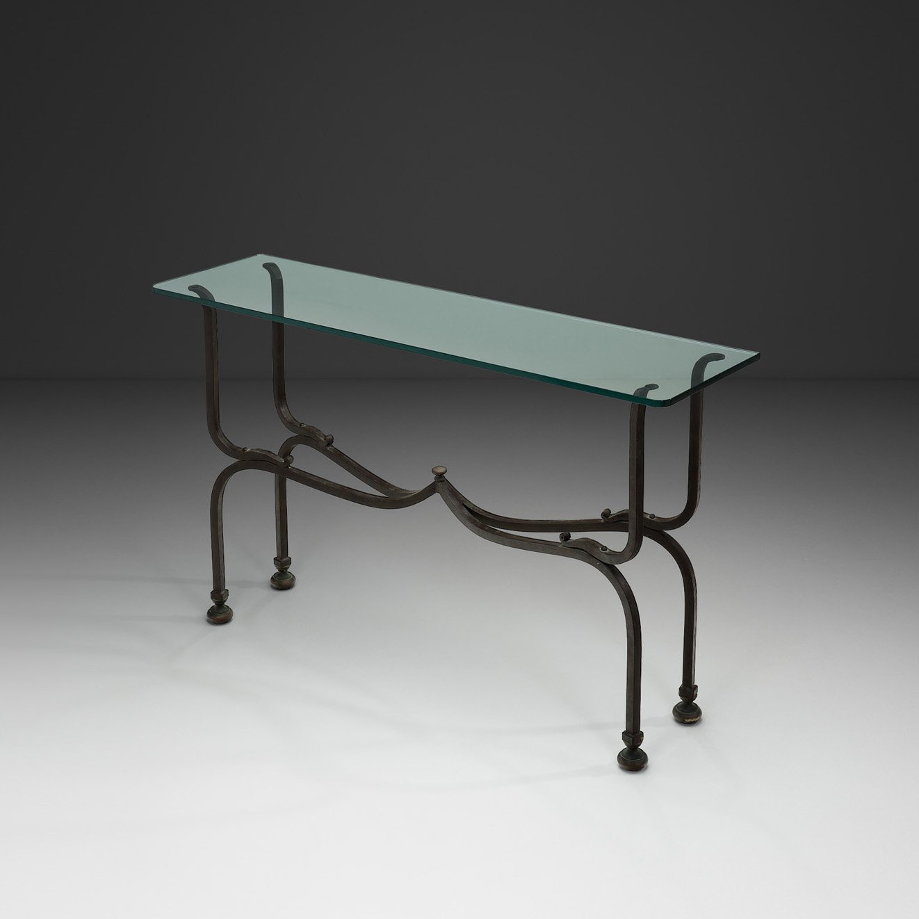 Glass and Iron Savonarola Side Table, Italy 1960s