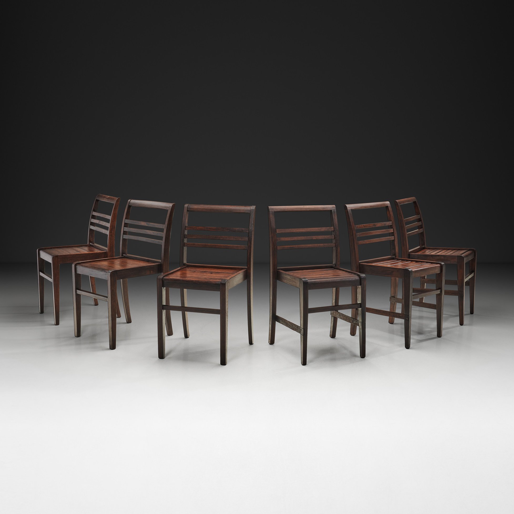 Set of Six Oak Dining Chairs in the Manner of René Gabriel, France First Half of the 20th Century