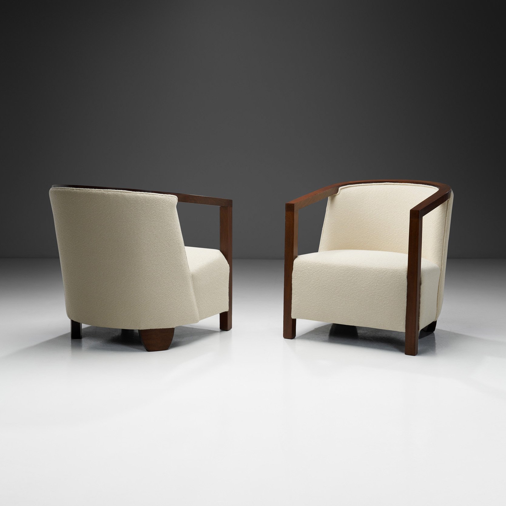 A Pair of Art Deco Armchairs with Stained Wood, Europe ca 1930s