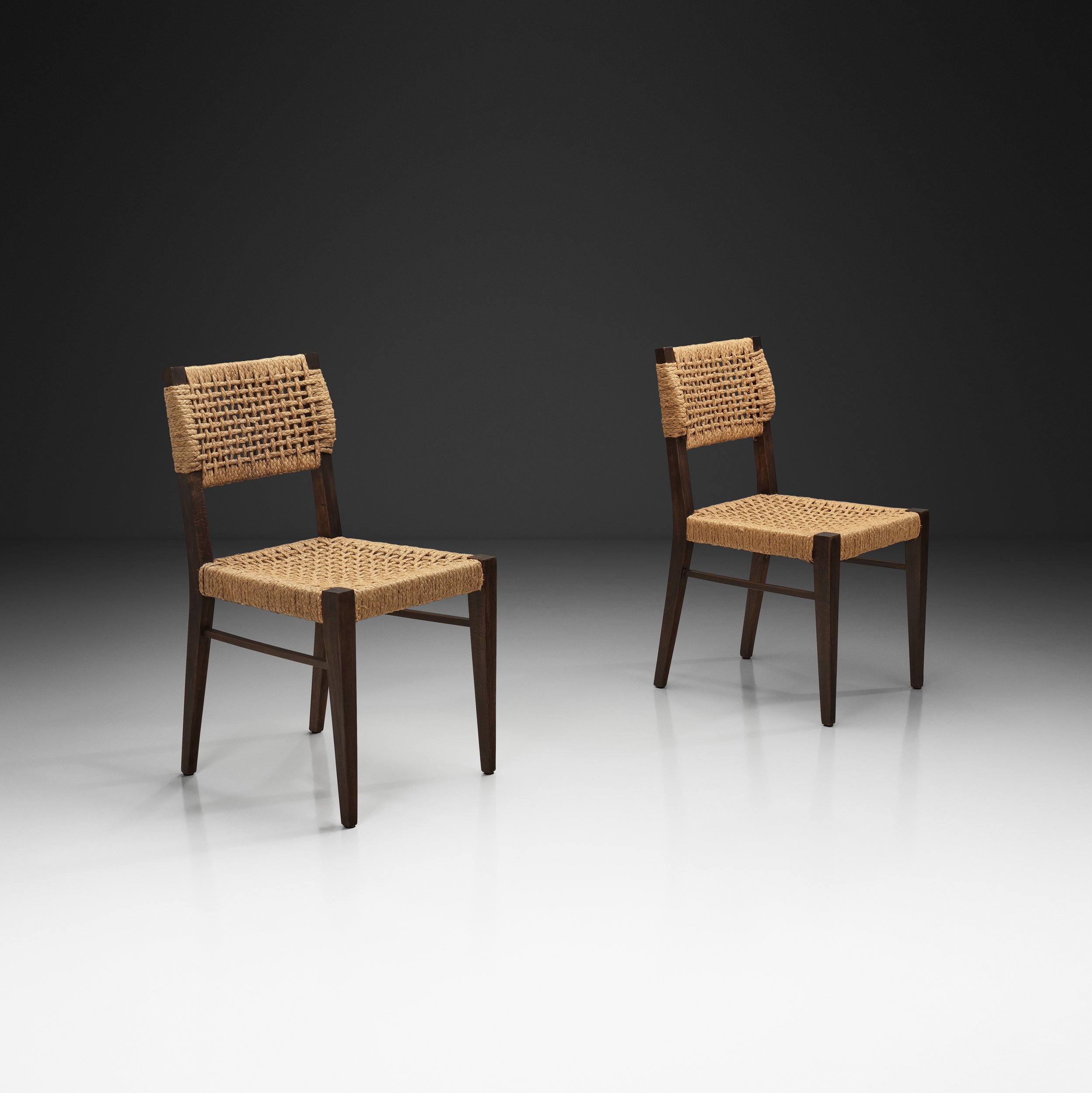 Pair of Papercord Dining Chairs by Adrien Audoux and Frida Minnet, France ca 1950s