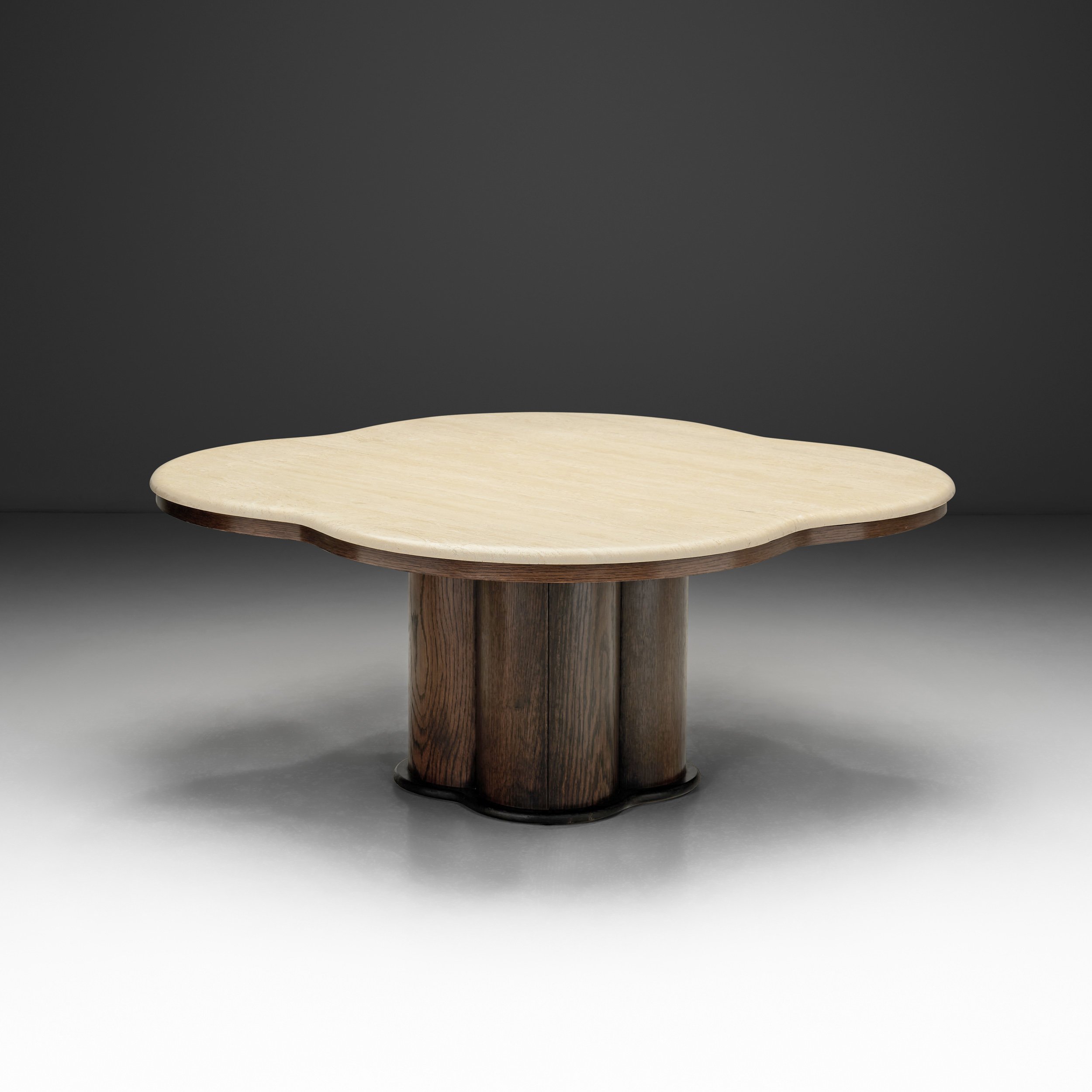 Travertine and Wood Coffee Table, France 1970s