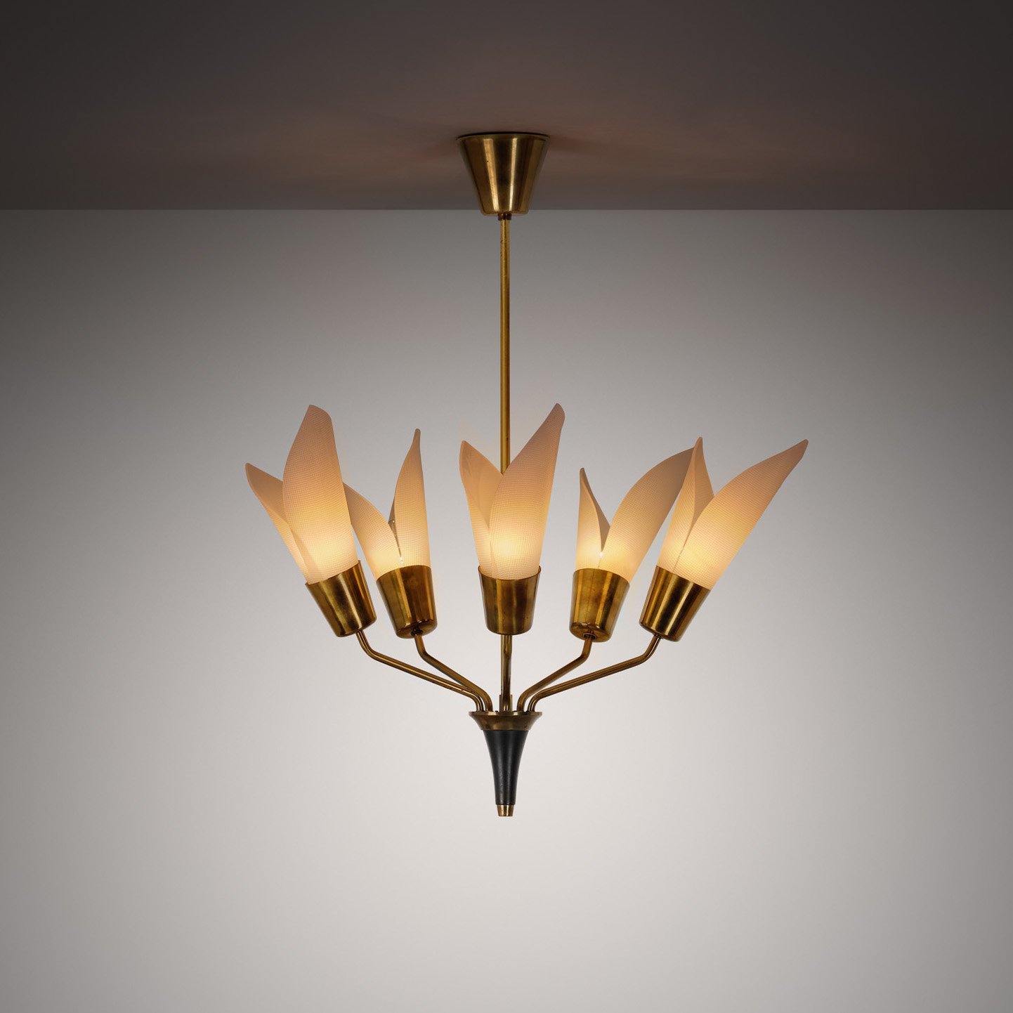 Five-Armed Brass Chandelier with Floral Details, Europe 1950s