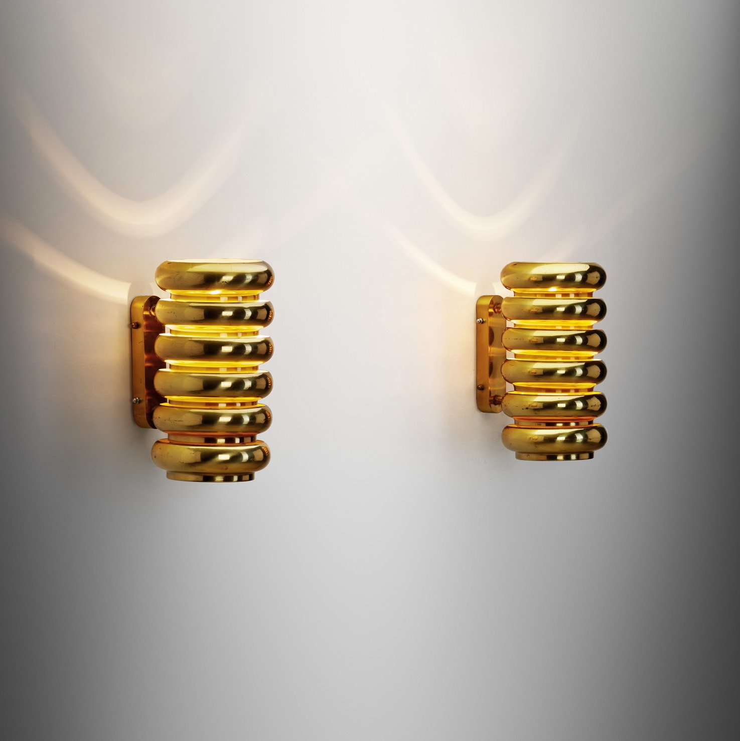 A Pair of Brass Wall Lamps by Kai Ruokonen for Lynx Ltd, Finland 1970s (sold)