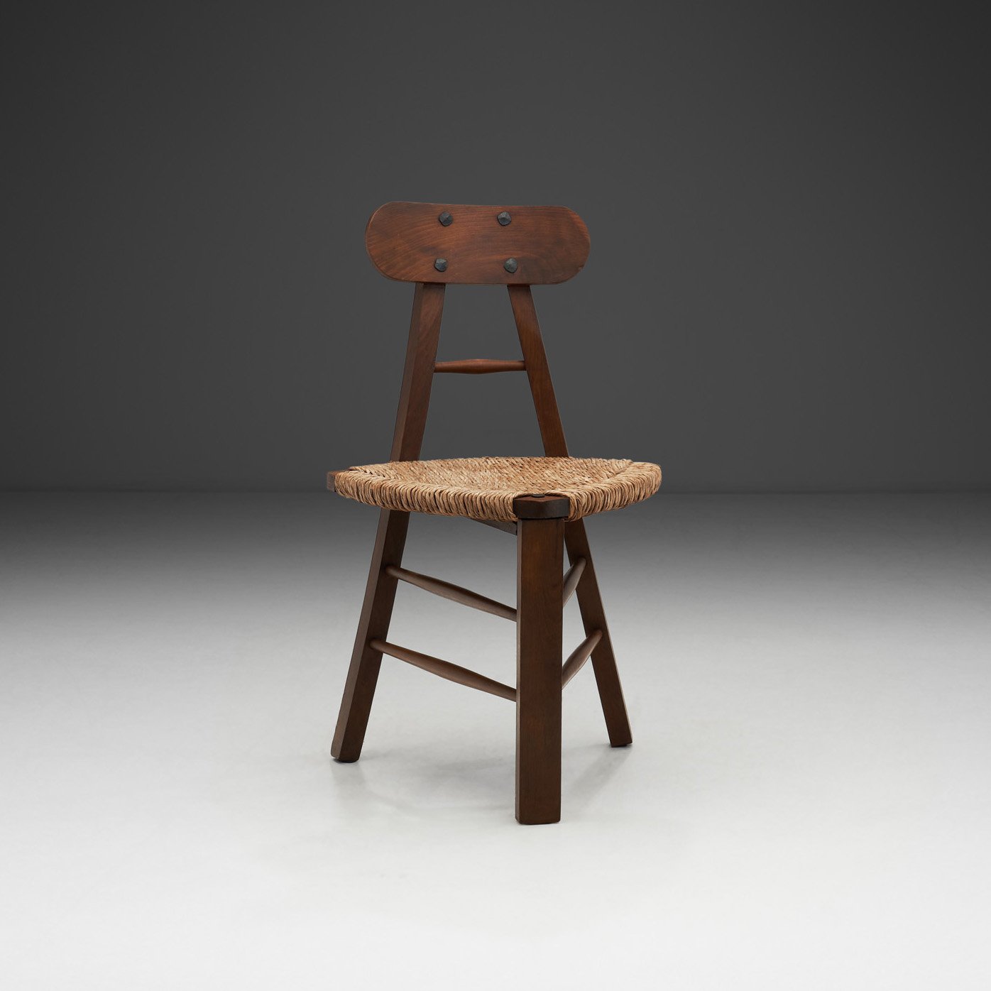 Brutalist Oak and Cane Tripod Chair, Europe 20th Century (sold)