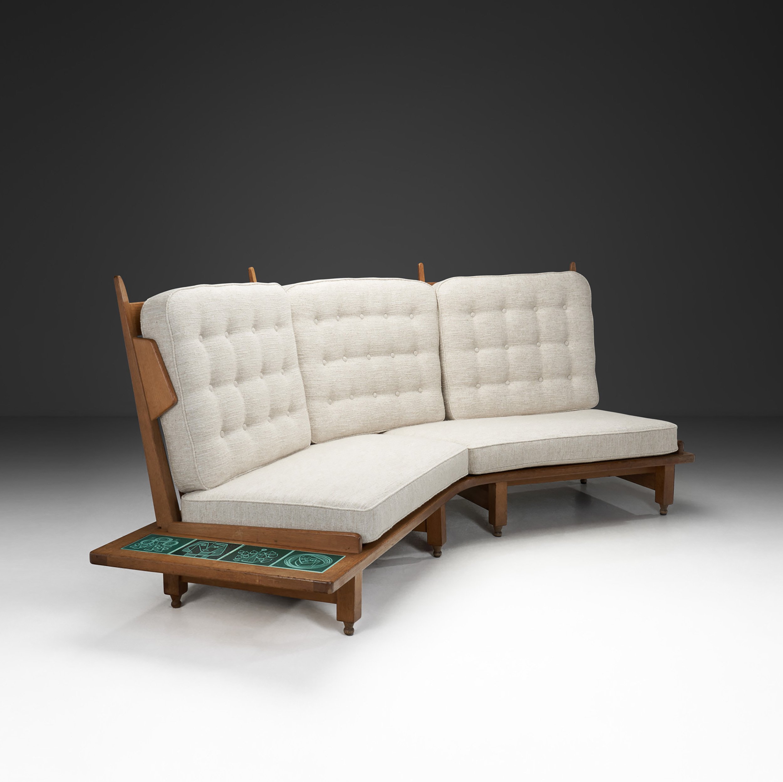 Guillerme et Chambron Sofa with Tiled Side Table for Votre Maison, France ca 1960s