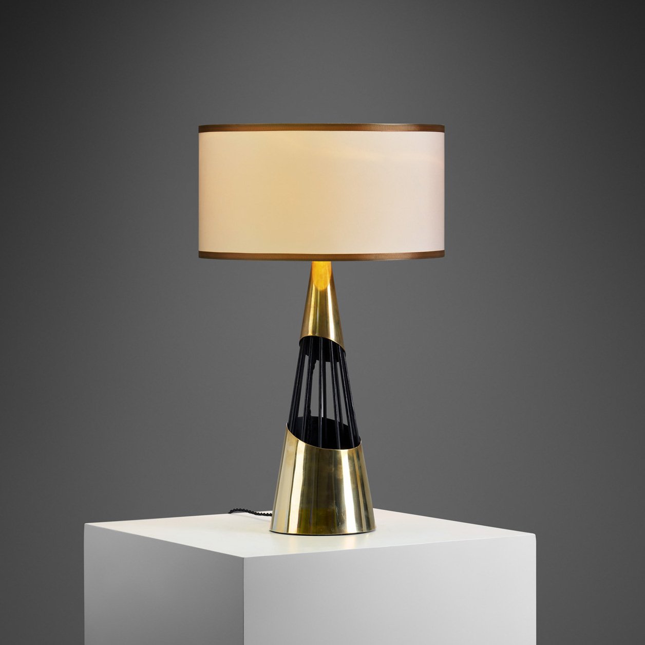 Sculptural Brass and Lacquered Metal Table Lamp, Denmark 1960s