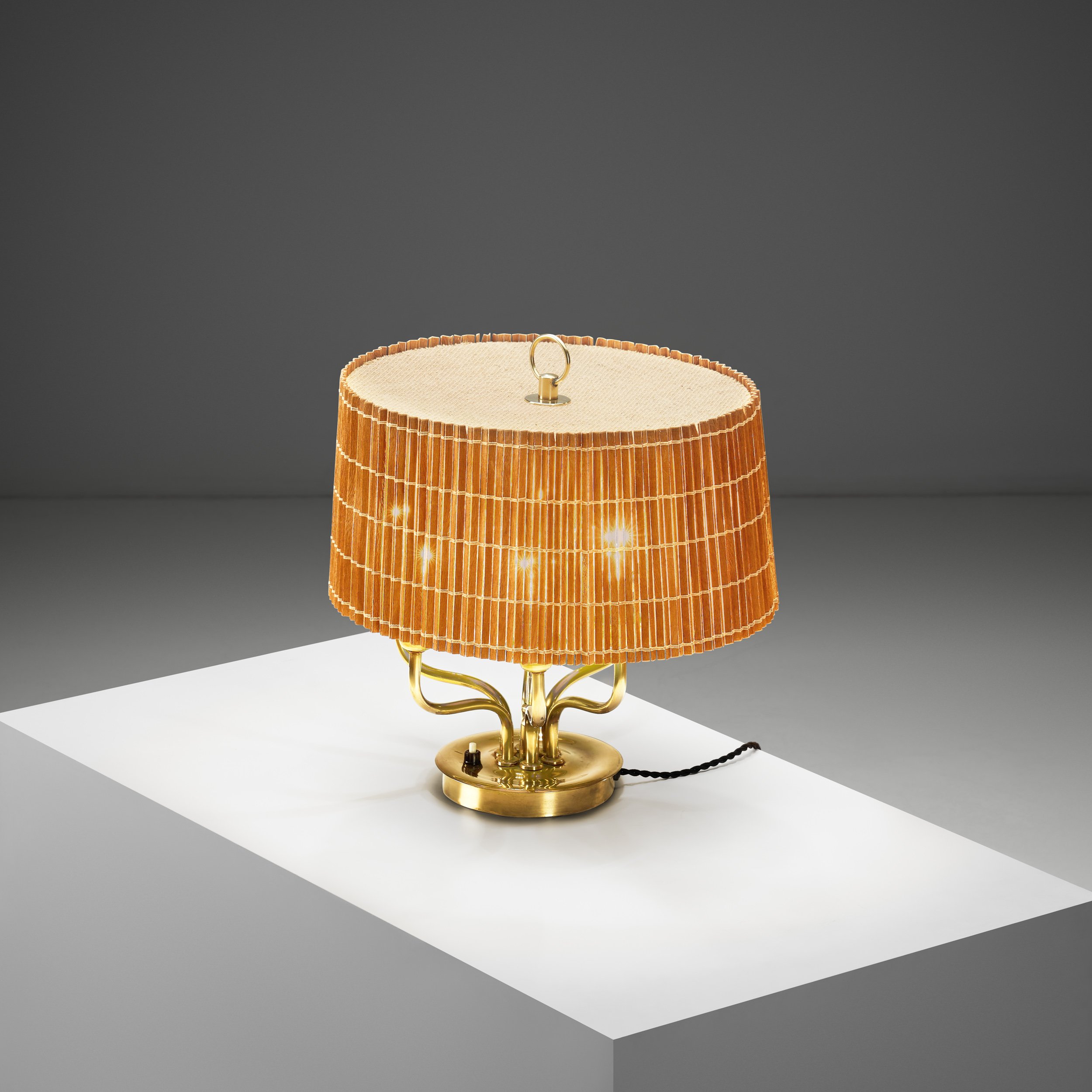 Finnish Six-Armed Brass Table Lamp with Aspen Shade, Finland Mid-20th Century