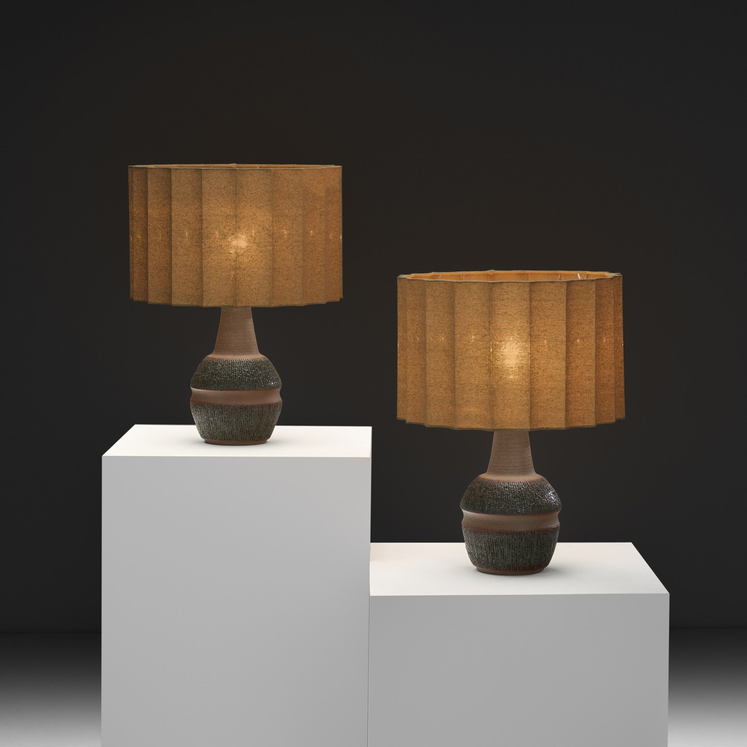 Pair of Model "3073" Glazed Stoneware Table Lamps by Einar Johansen for Søholm, Denmark ca 1950s