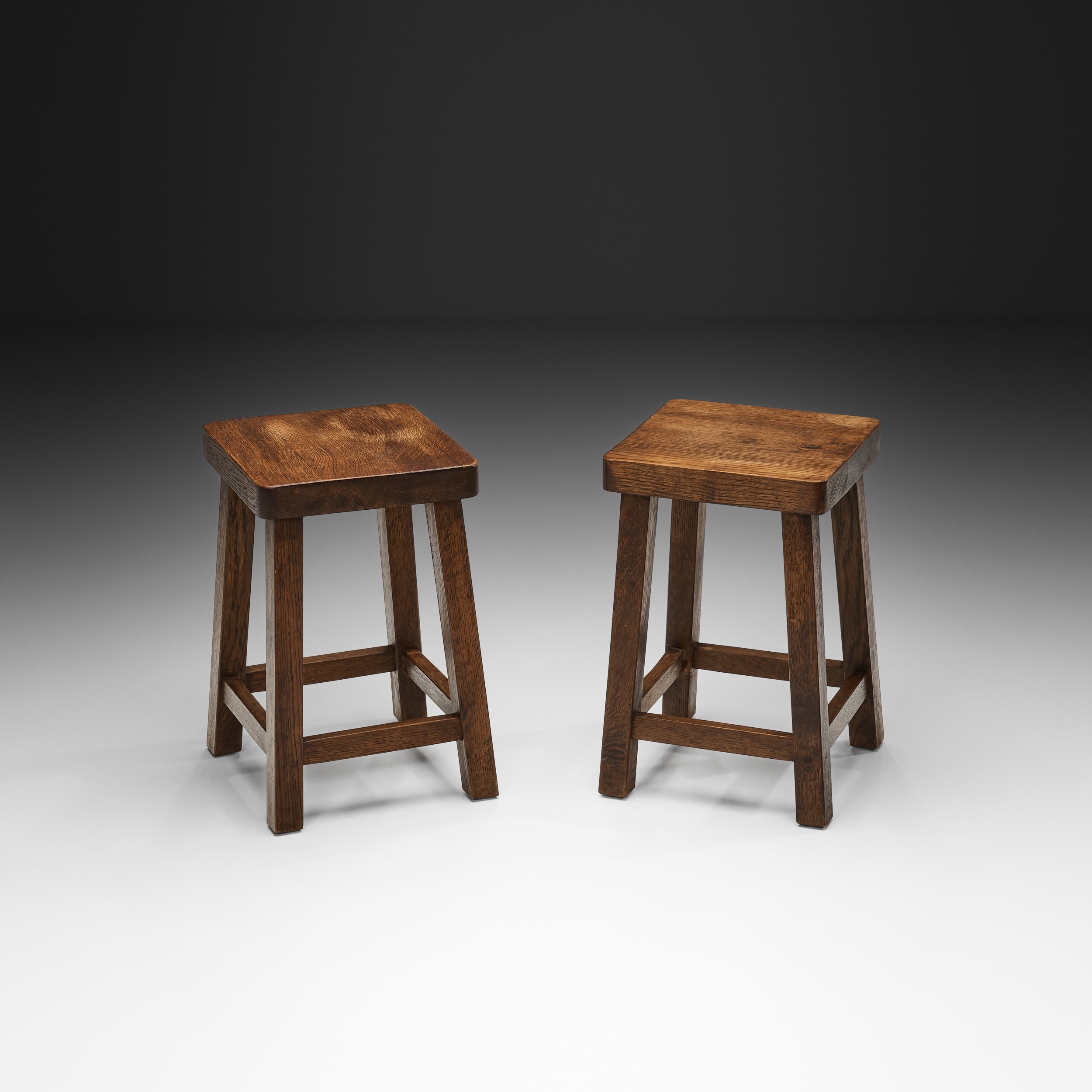 Pair of Square Mid-Century Modern Stools, Europe 1950s