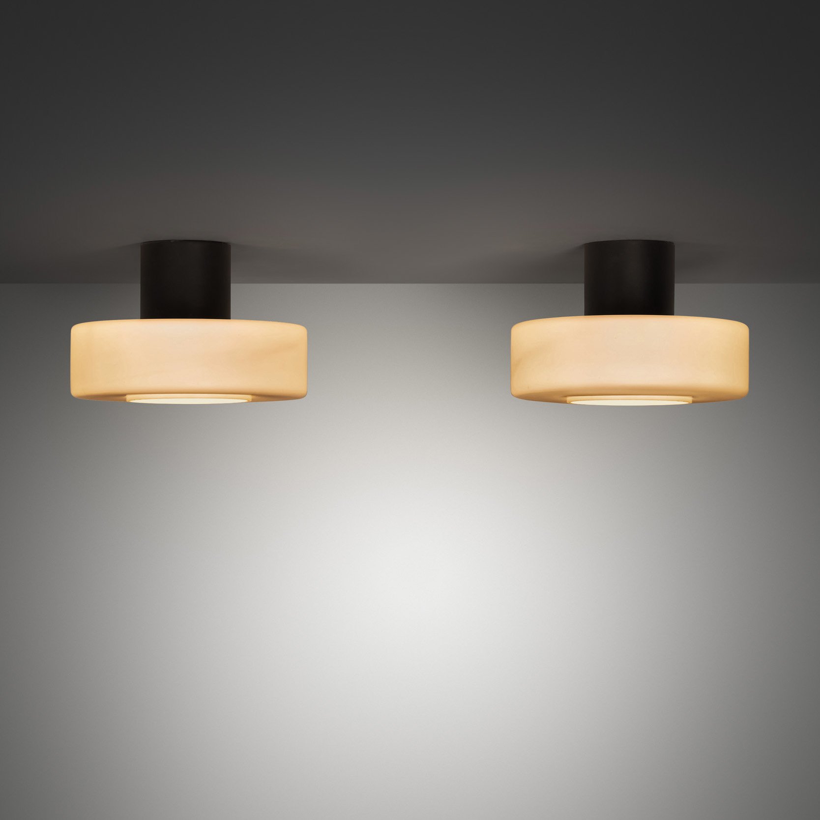 Pair of Matte Opal Glass Ceiling Lamps, The Netherlands 1960s