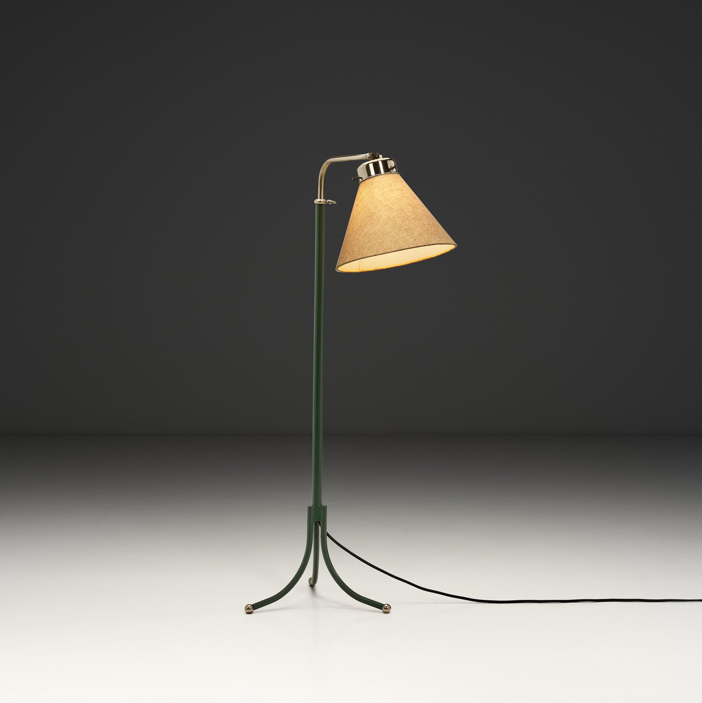 Green Lacquered and Brass "1842" Floor Lamp by Josef Frank for Svenskt Tenn, Sweden Mid-20th Century