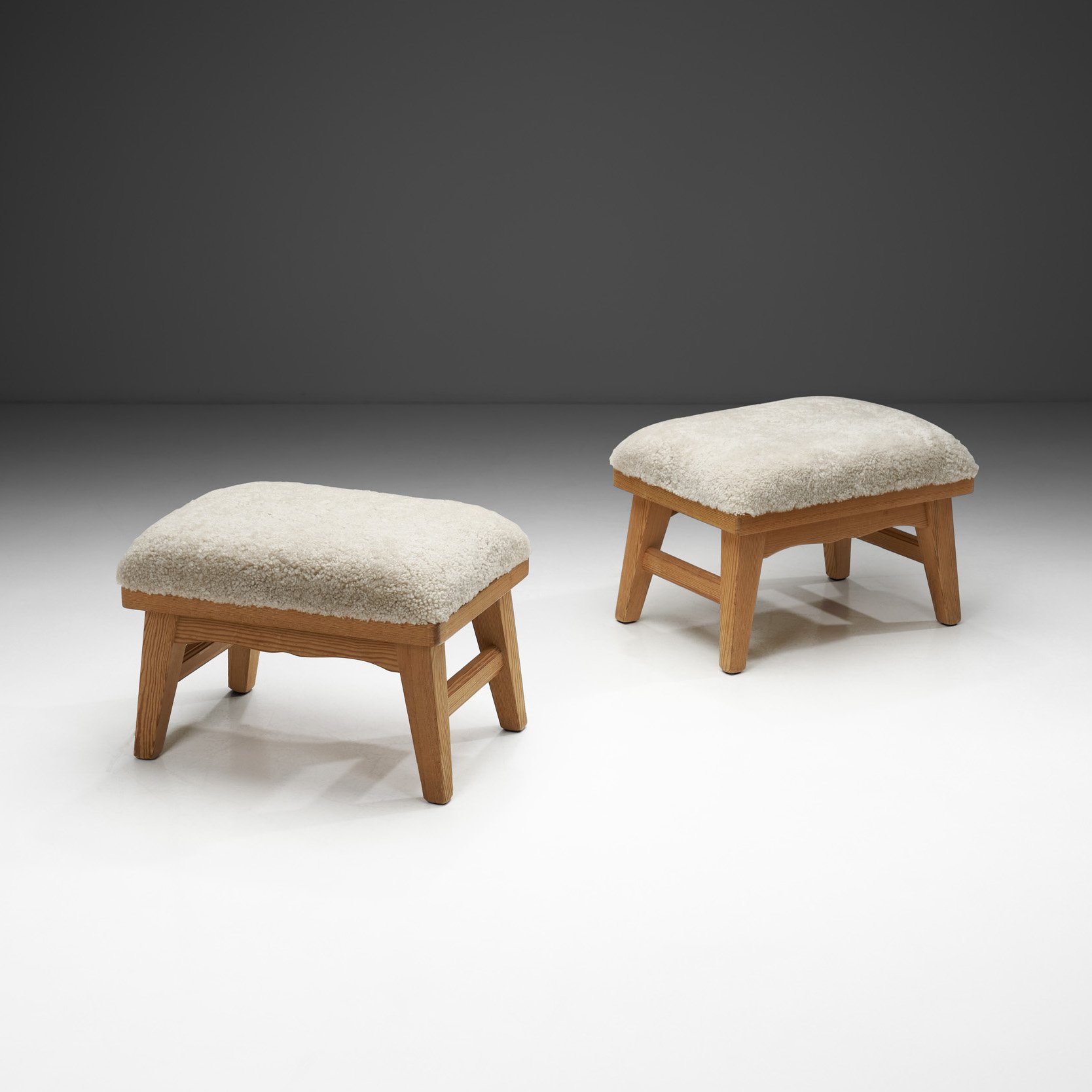 Pair of Stools by Krogenæs with Sheepskin Seats, Norway Mid 20th Century