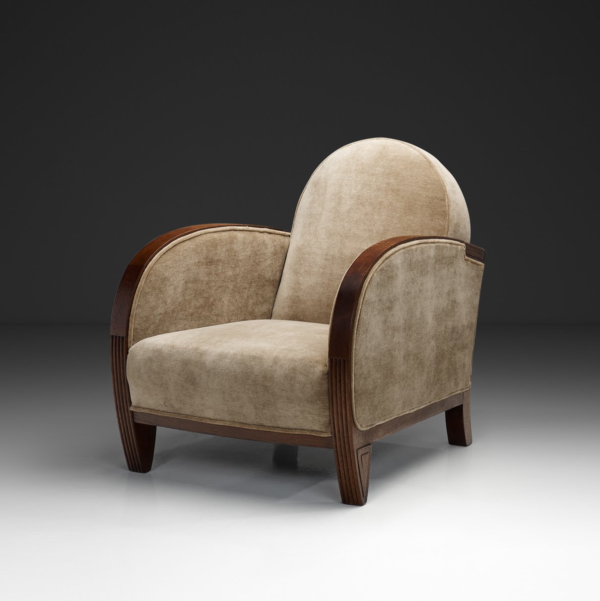 Art Deco Armchair with Carved Wooden Details, Europe Mid-20th Century