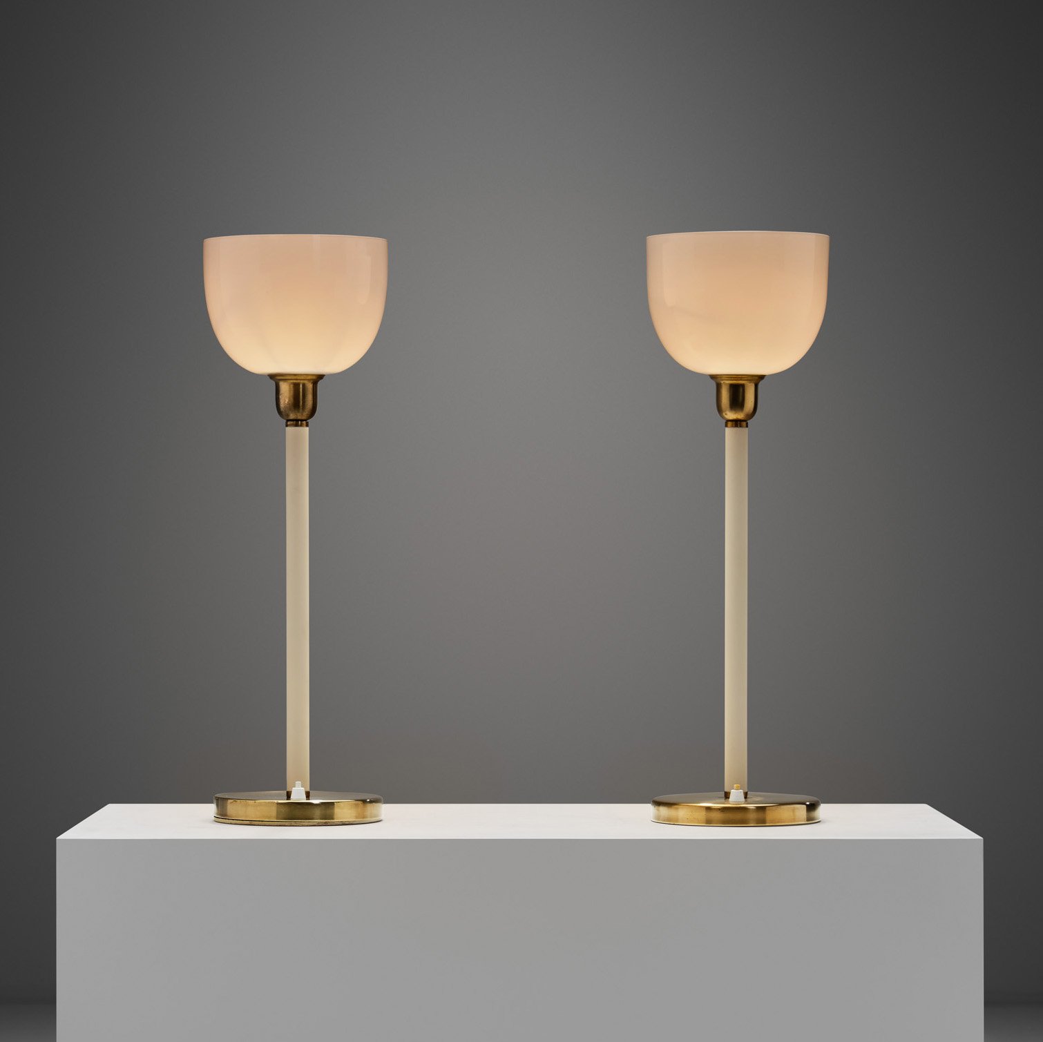 Pair of Brass Table Lamps with Glass Cups for ASEA, Sweden Mid 20th Century (sold)